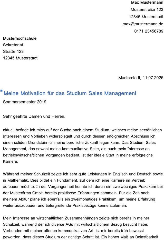 word-vorlage-bewerbung-studium-sales-management