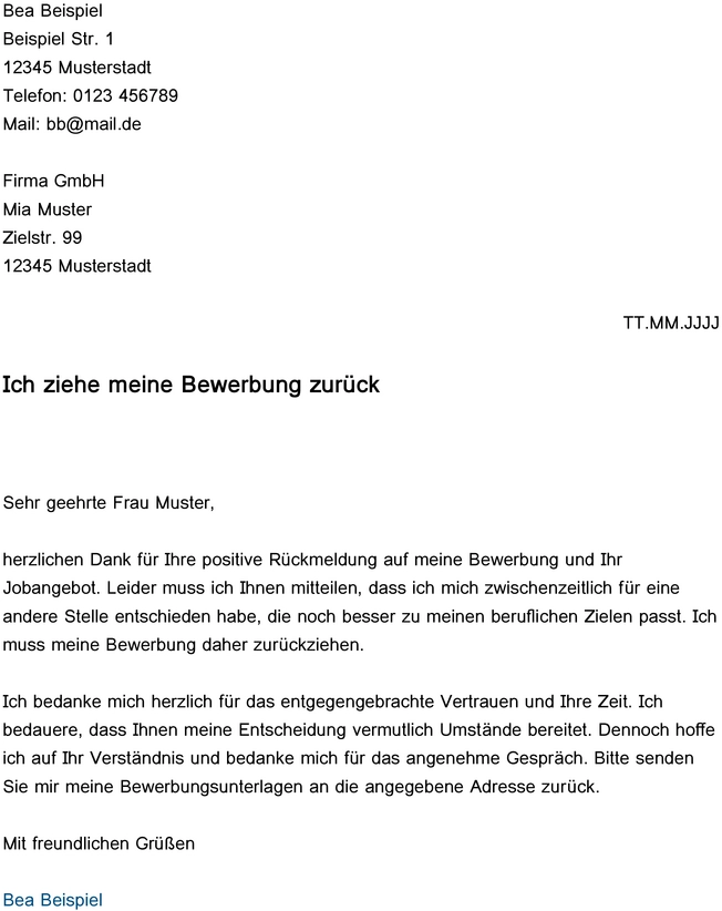 word-vorlage-bewerbung-zurueckziehen