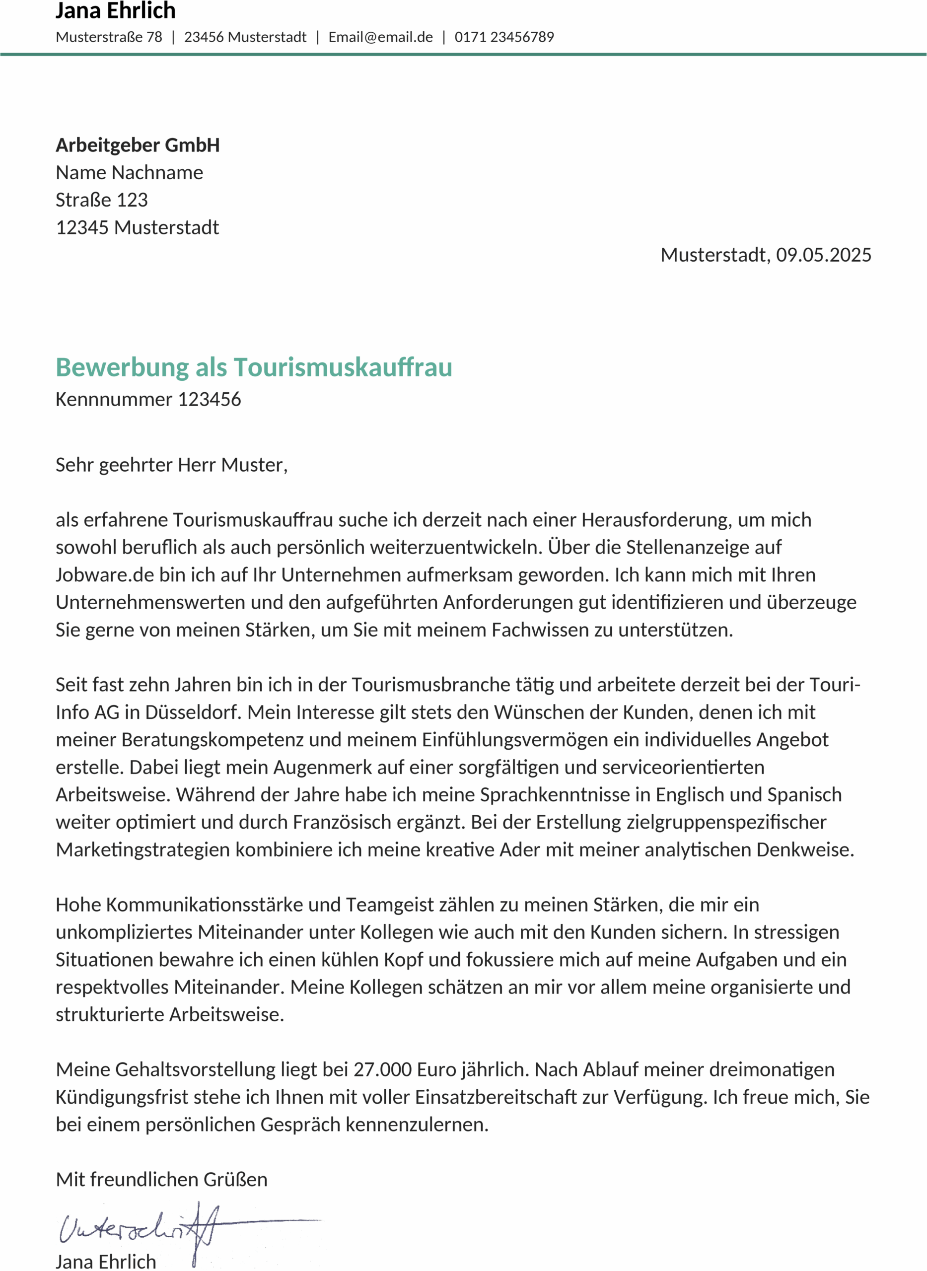 Word-Vorlage für ein Bewerbungsanschreiben im Business-Bereich