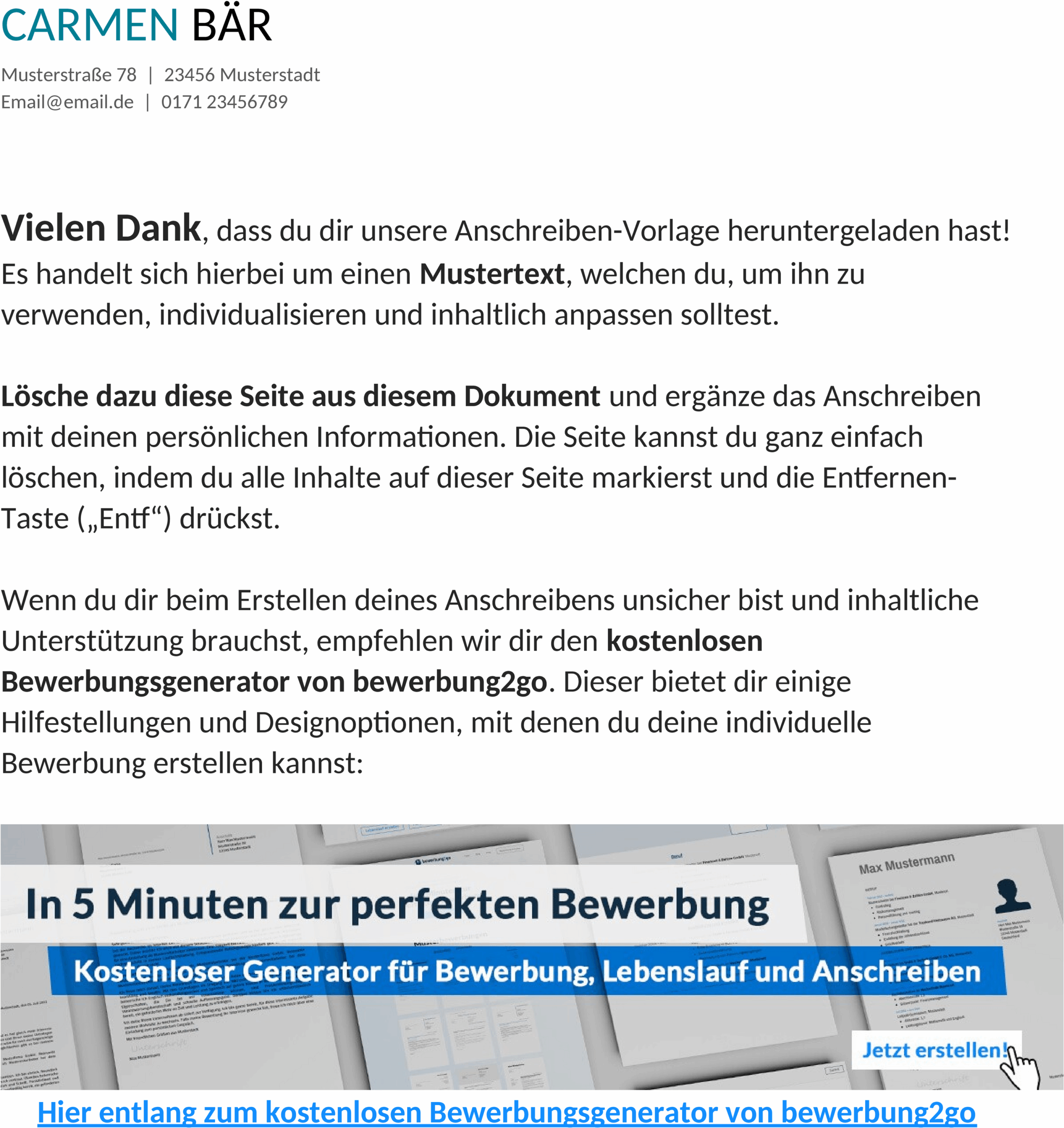 Word Vorlage Bewerbungsschreiben 2025