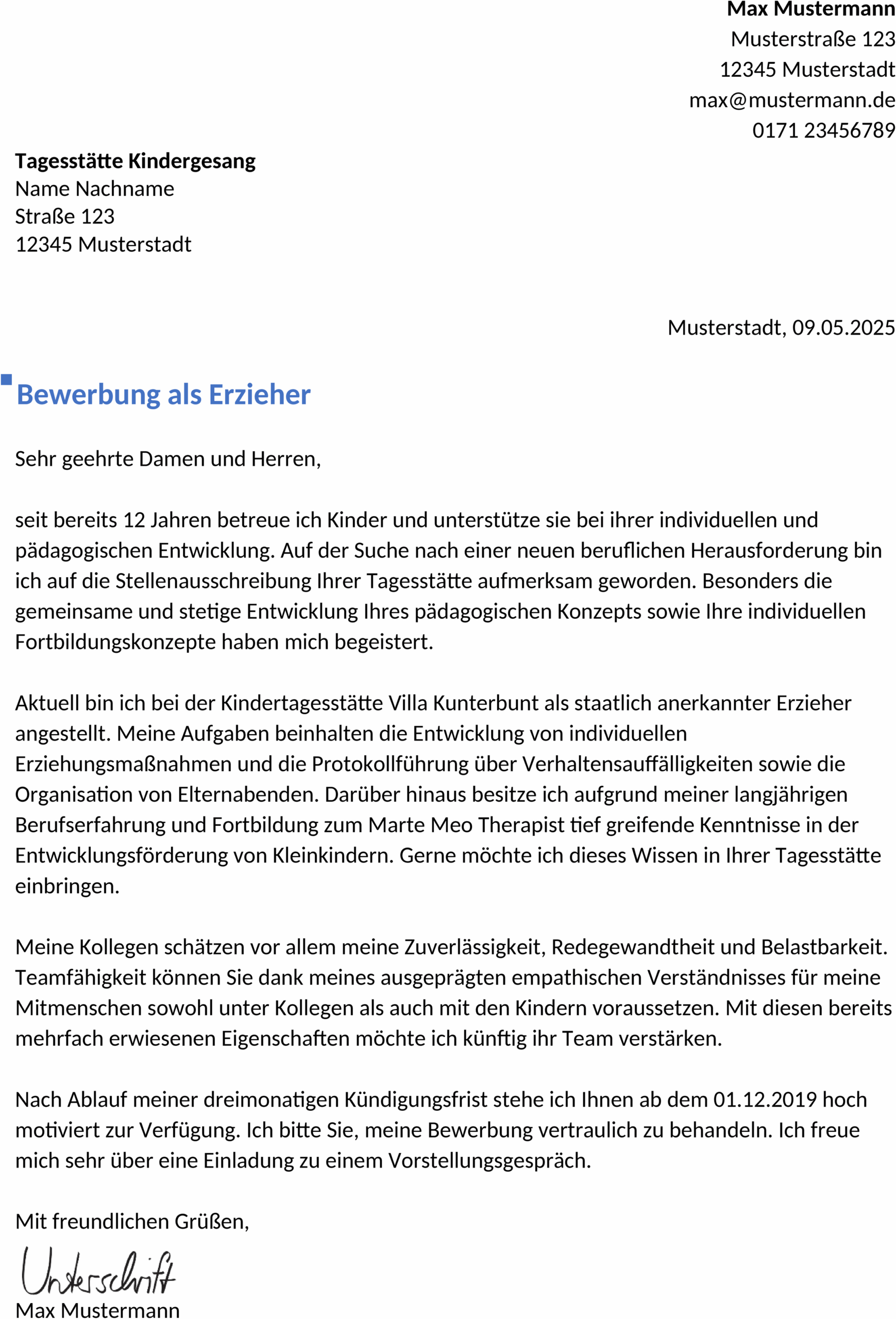 Word-Vorlage Bewerbungsschreiben Arbeitsplatz