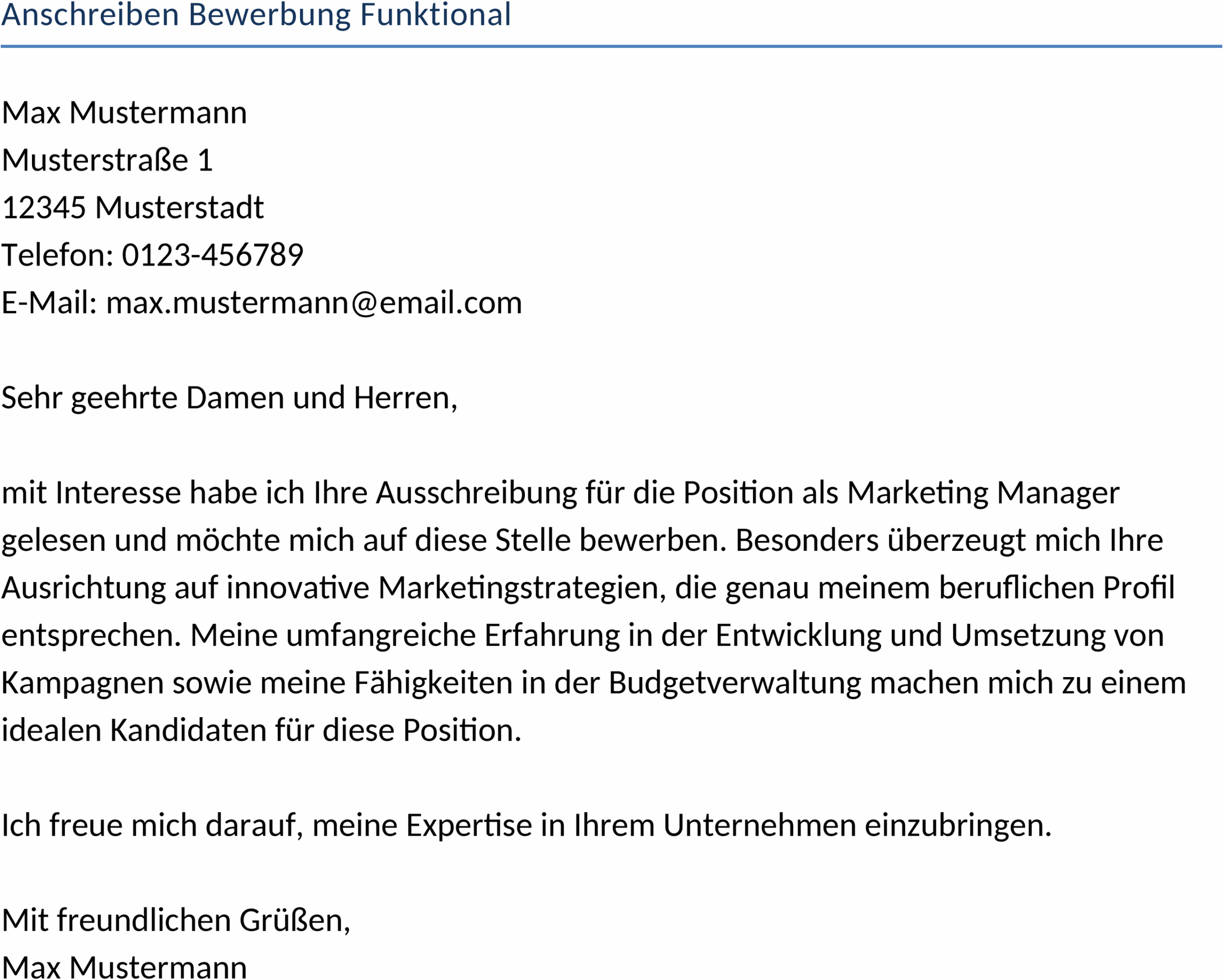 Word-Vorlage Bewerbungsschreiben Funktional