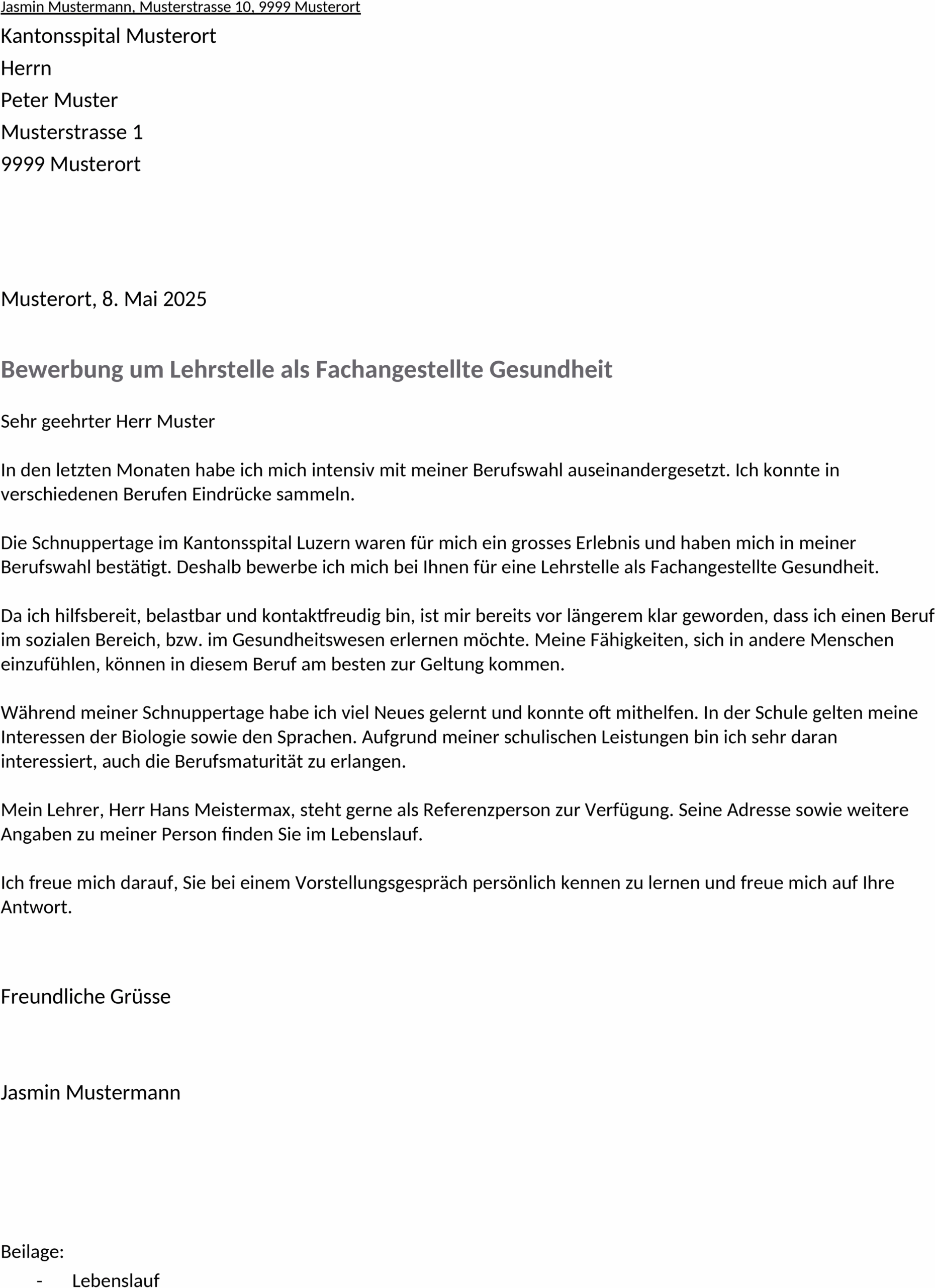 Word-Vorlage Bewerbungsschreiben Lehrstelle FAGE