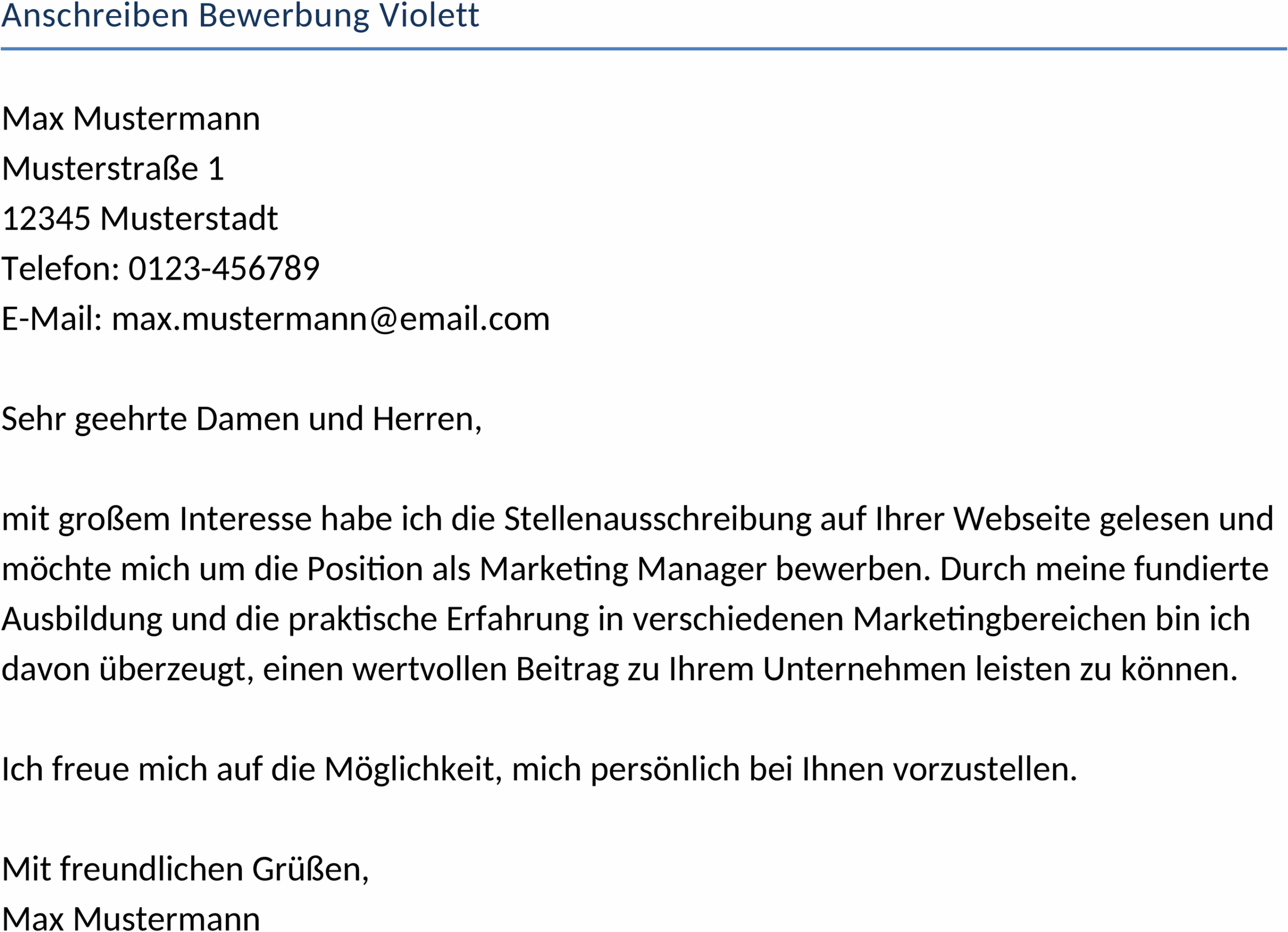 Word-Vorlage Bewerbungsschreiben Violett