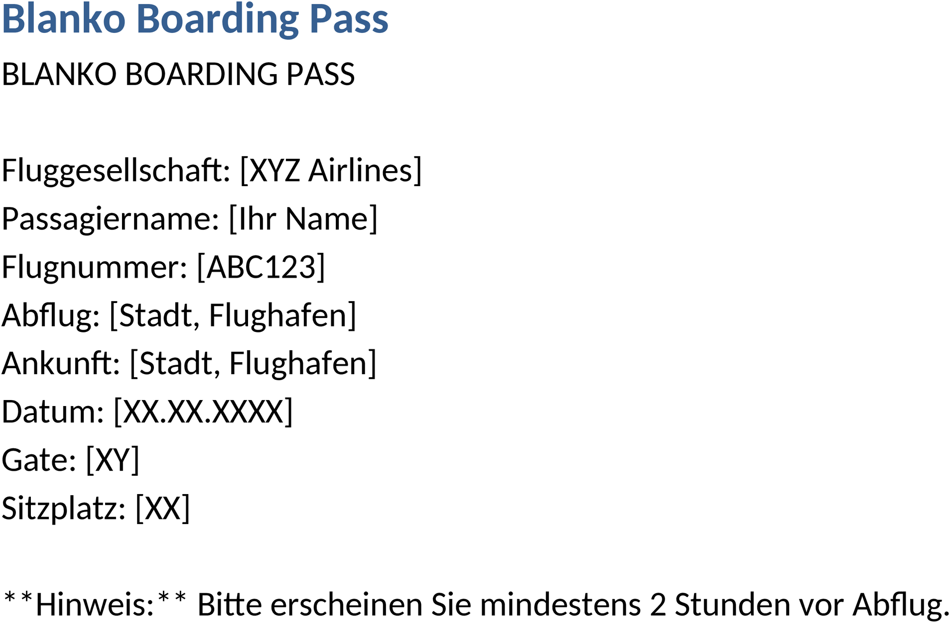 Word-Vorlage Boarding Pass als Einladung