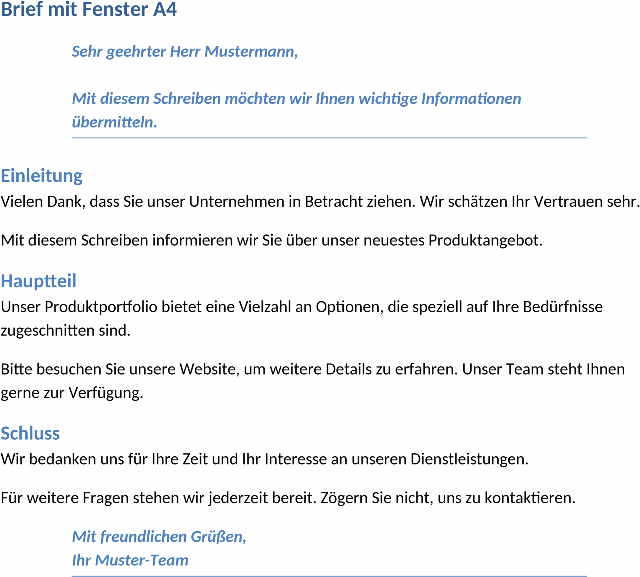 Word-Vorlage Brief mit Fenster A4