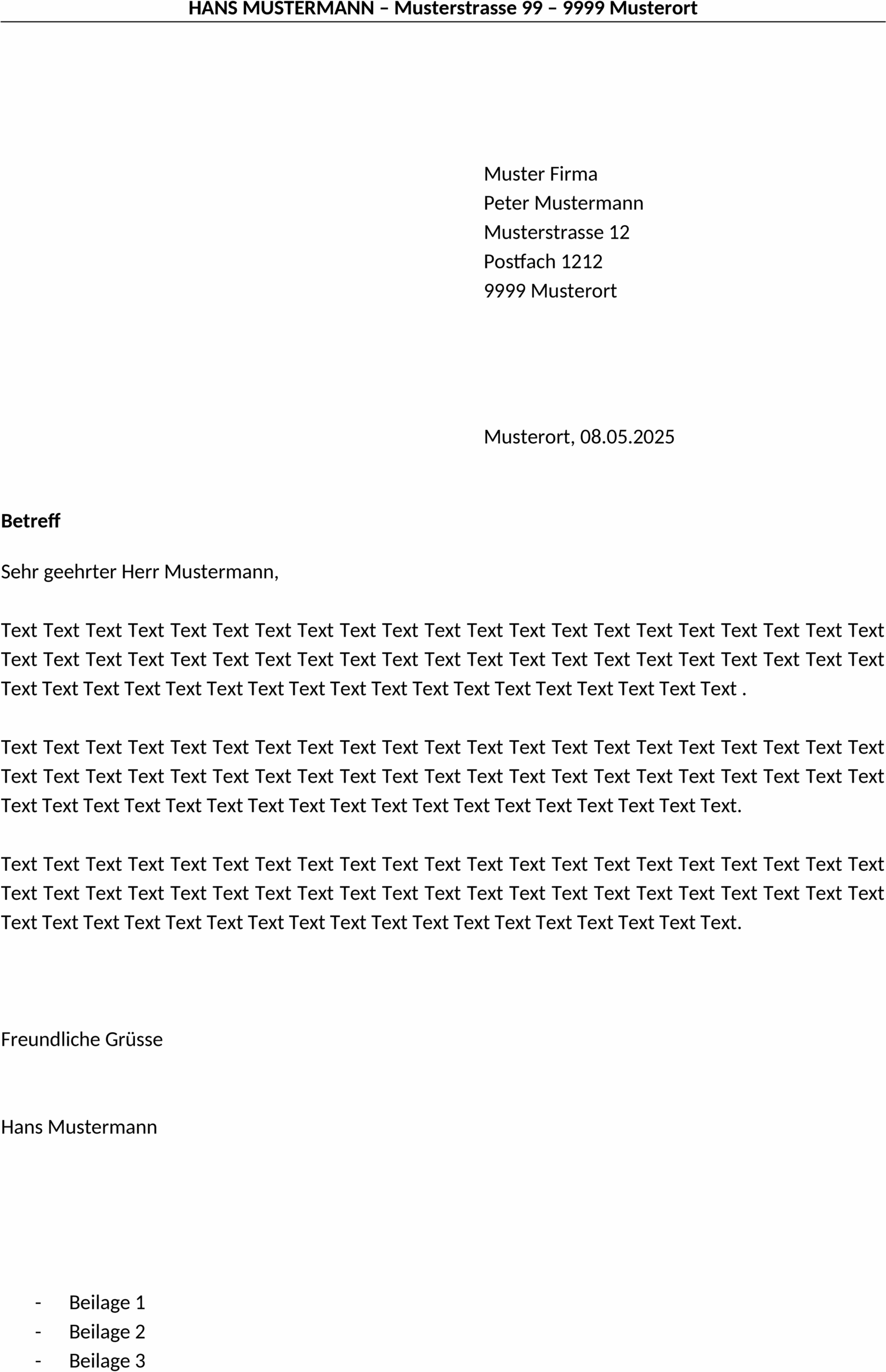 Word-Vorlage Brief mit rechtsbündiger Anschrift