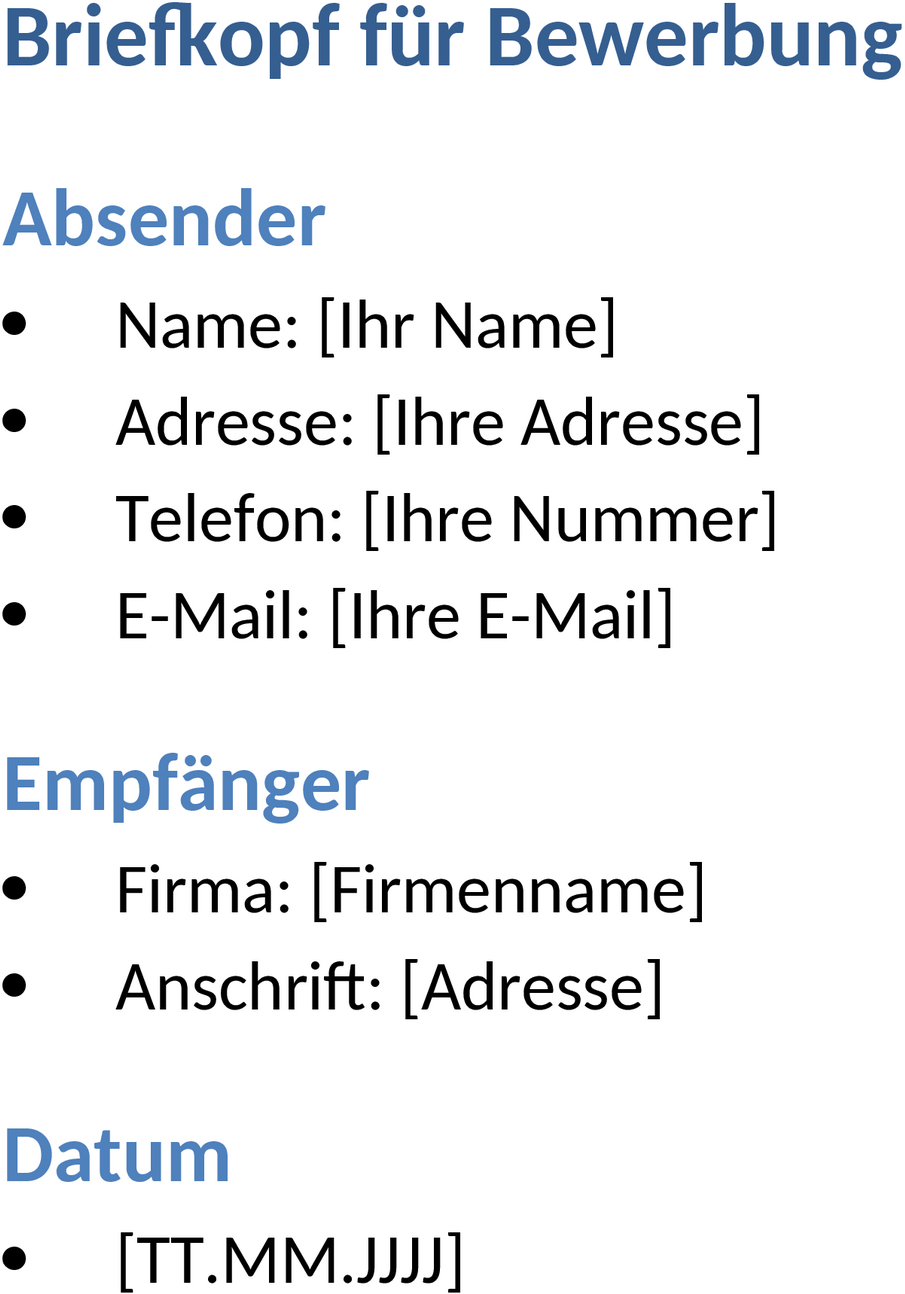 Word-Vorlage Briefkopf Bewerbung