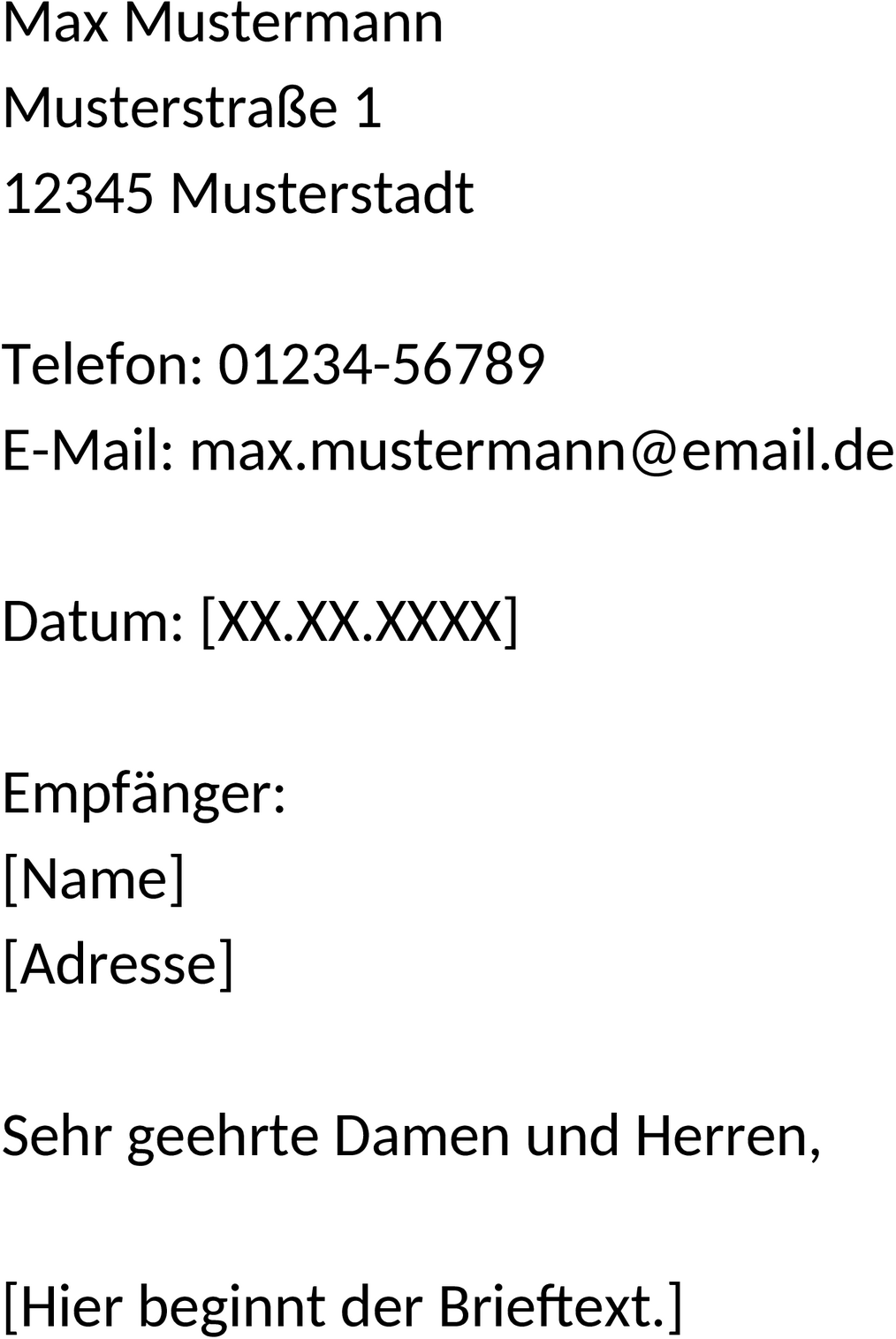Word-Vorlage Briefkopf Privat