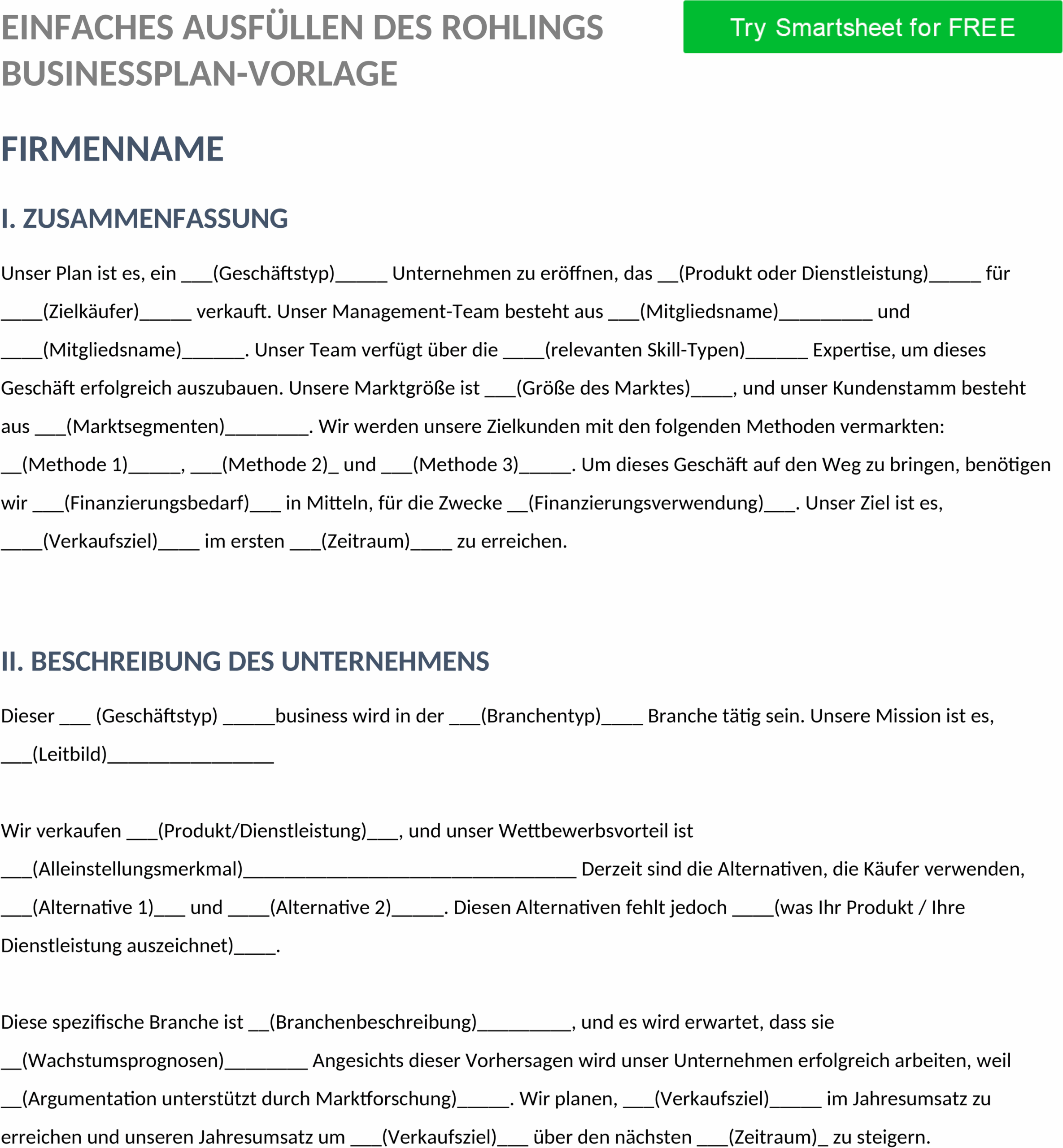 Word Vorlage für Business-Plan
