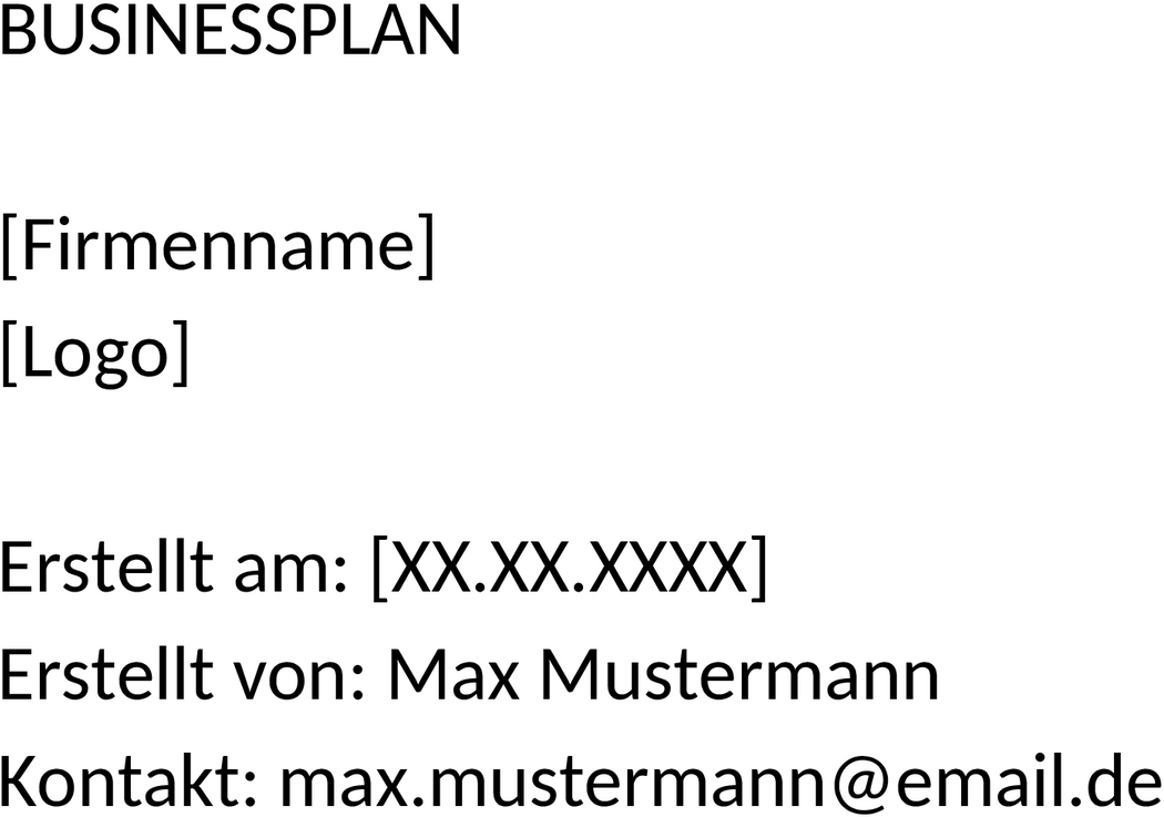 Word Vorlage: Businessplan Deckblatt