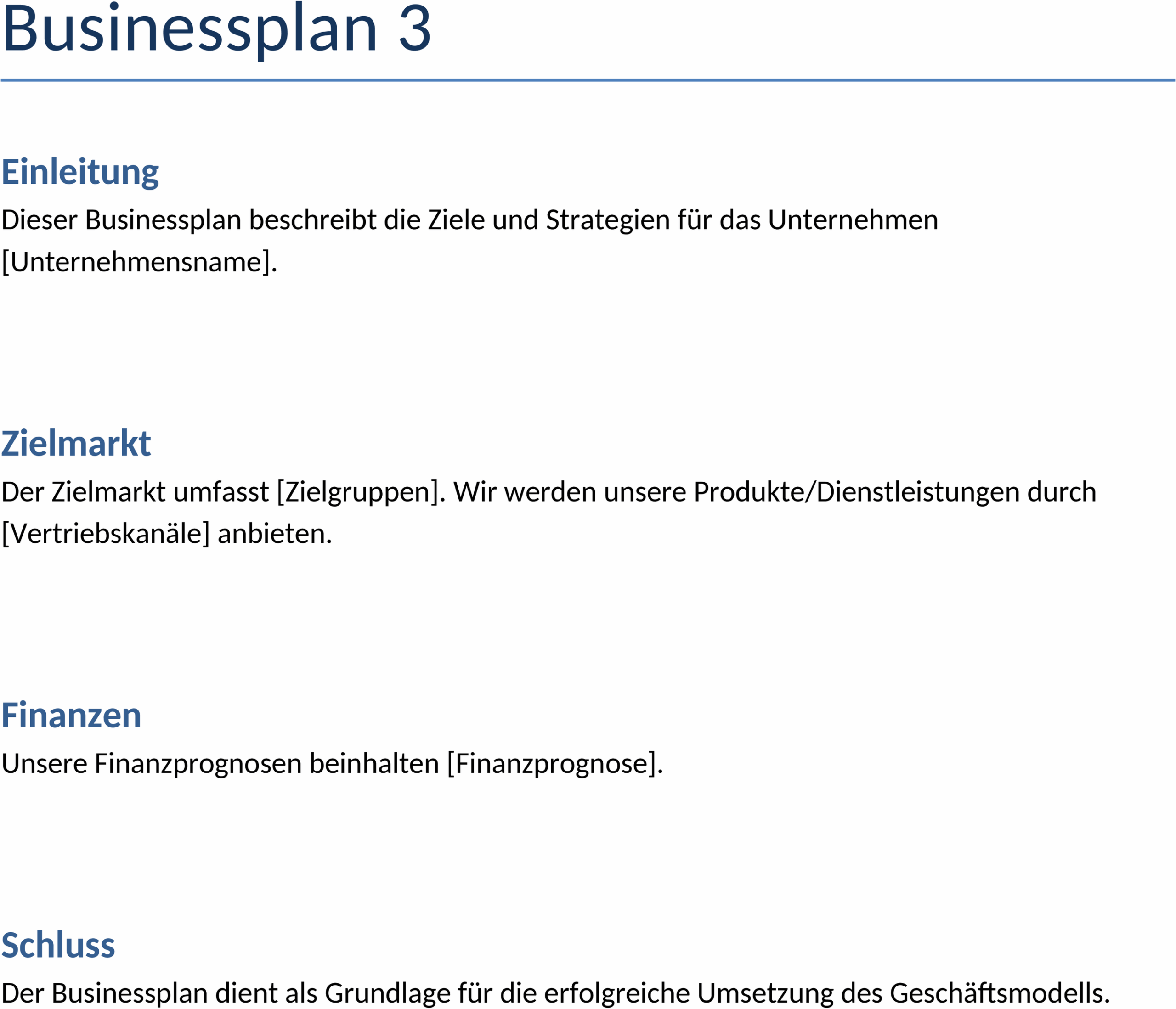 Word-Vorlage für einen Businessplan