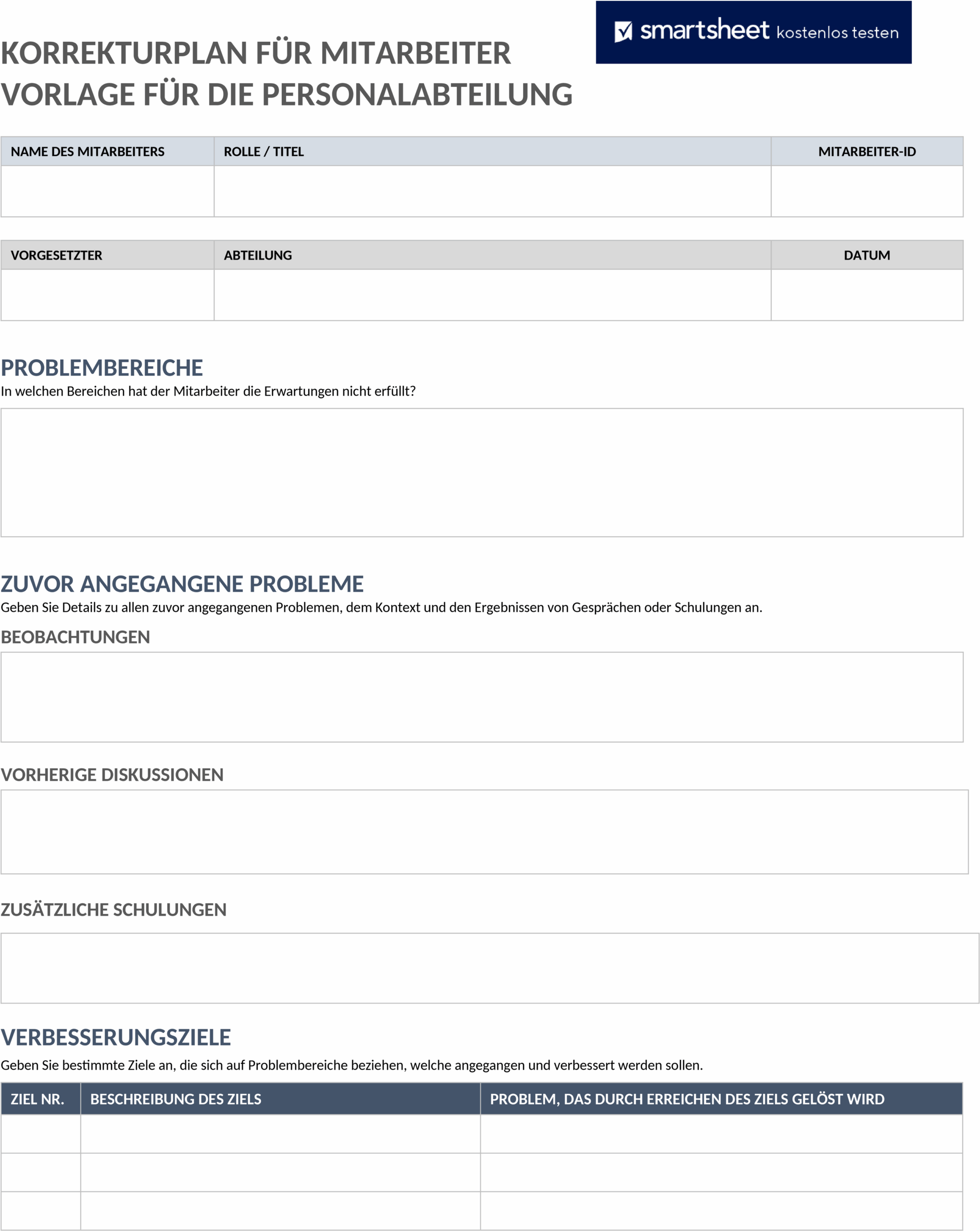 Word-Vorlage: Corrective Action Plan für HR