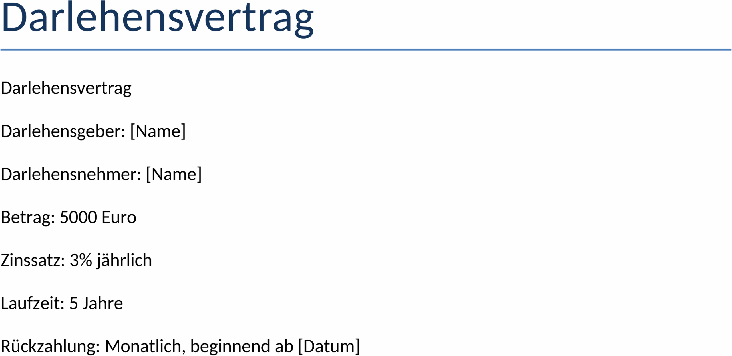Word-Vorlage Darlehensvertrag