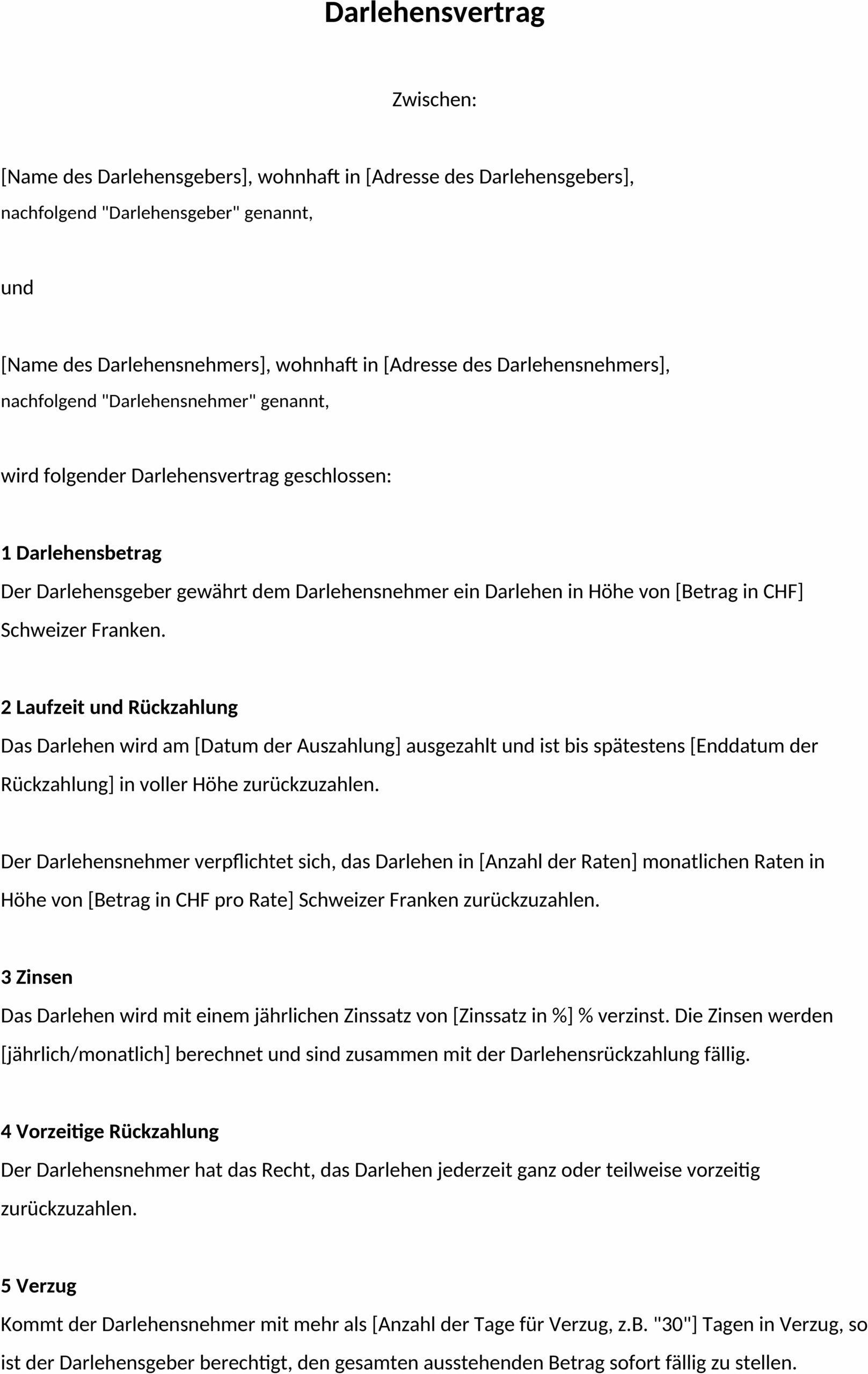 Word Vorlage Darlehensvertrag
