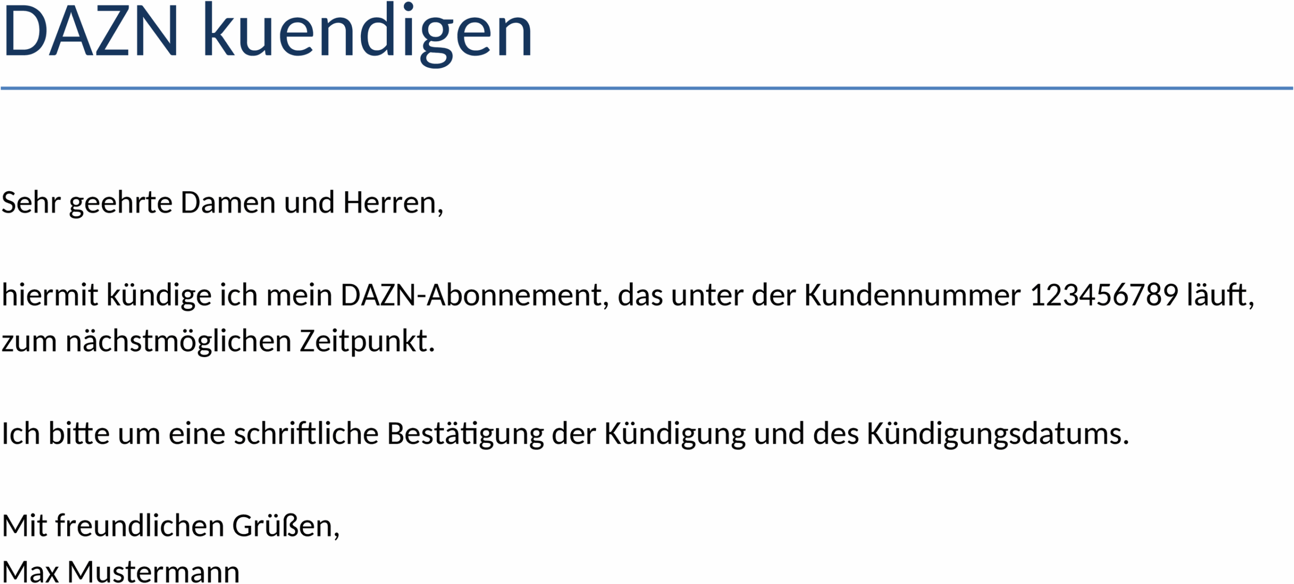 Word-Vorlage DAZN Kündigung