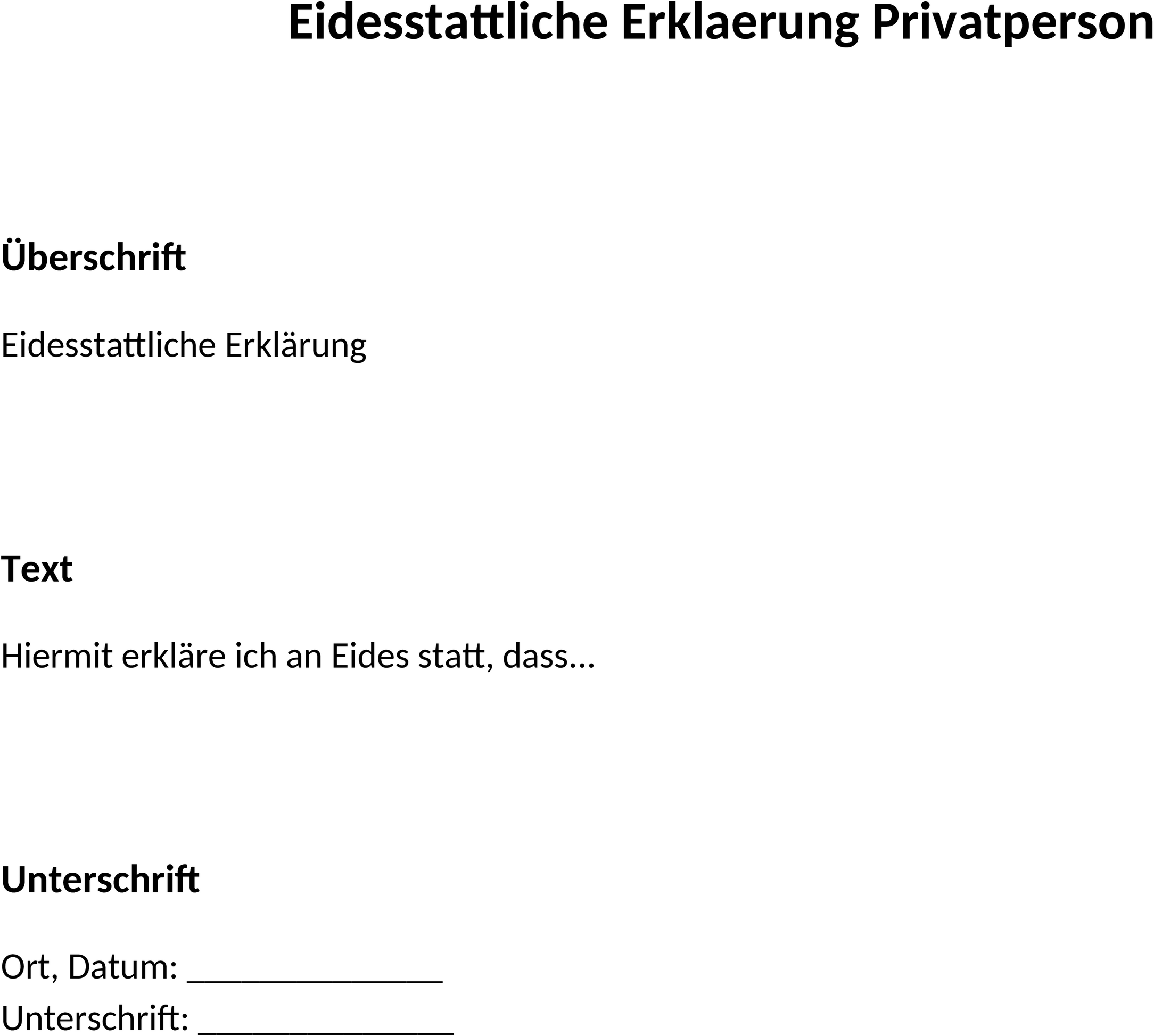 Word-Vorlage Eidesstattliche Erklärung Privatperson