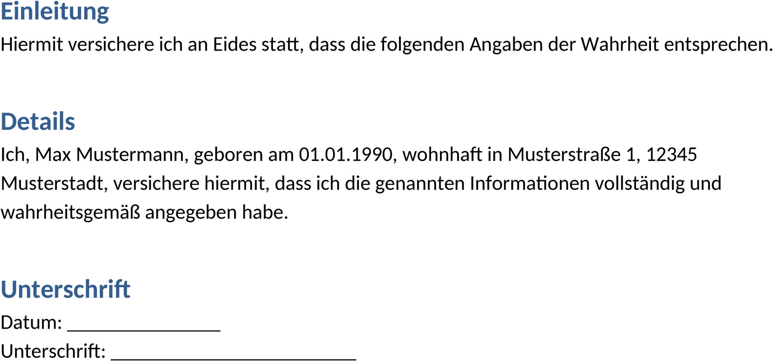 Word-Vorlage Eidesstattliche Versicherung