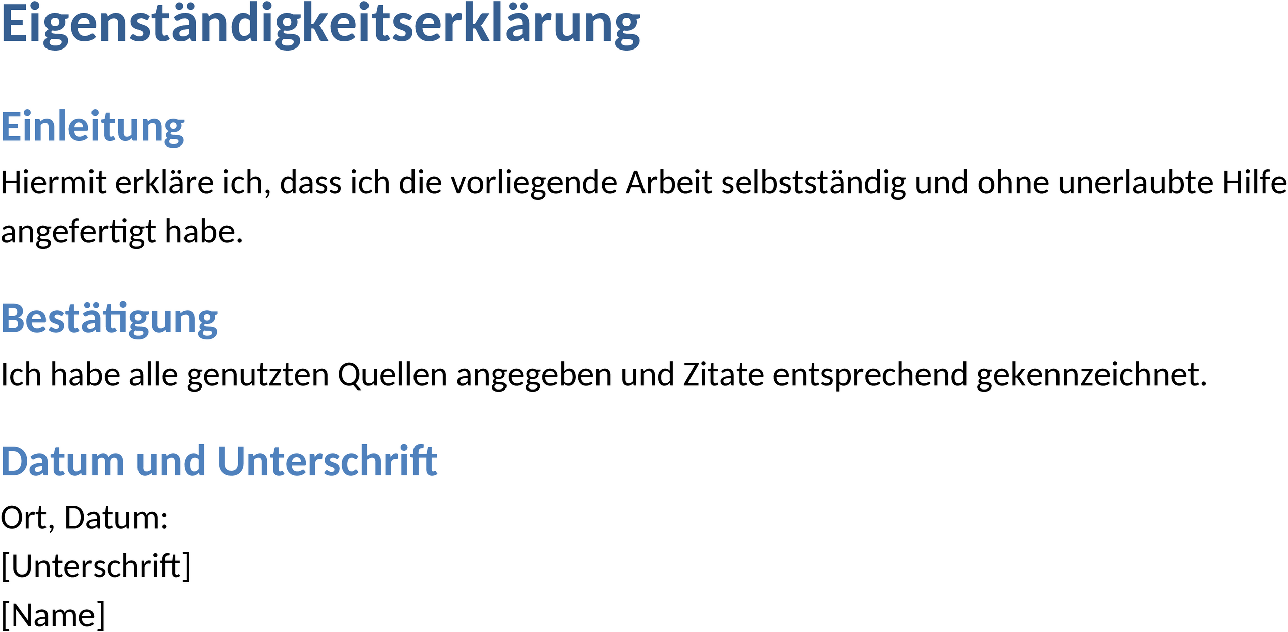 Word Vorlage: Eigenständigkeitserklärung