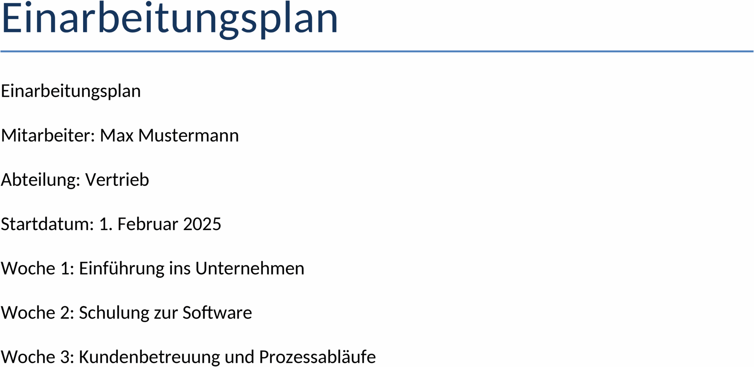 Word-Vorlage Einarbeitungsplan
