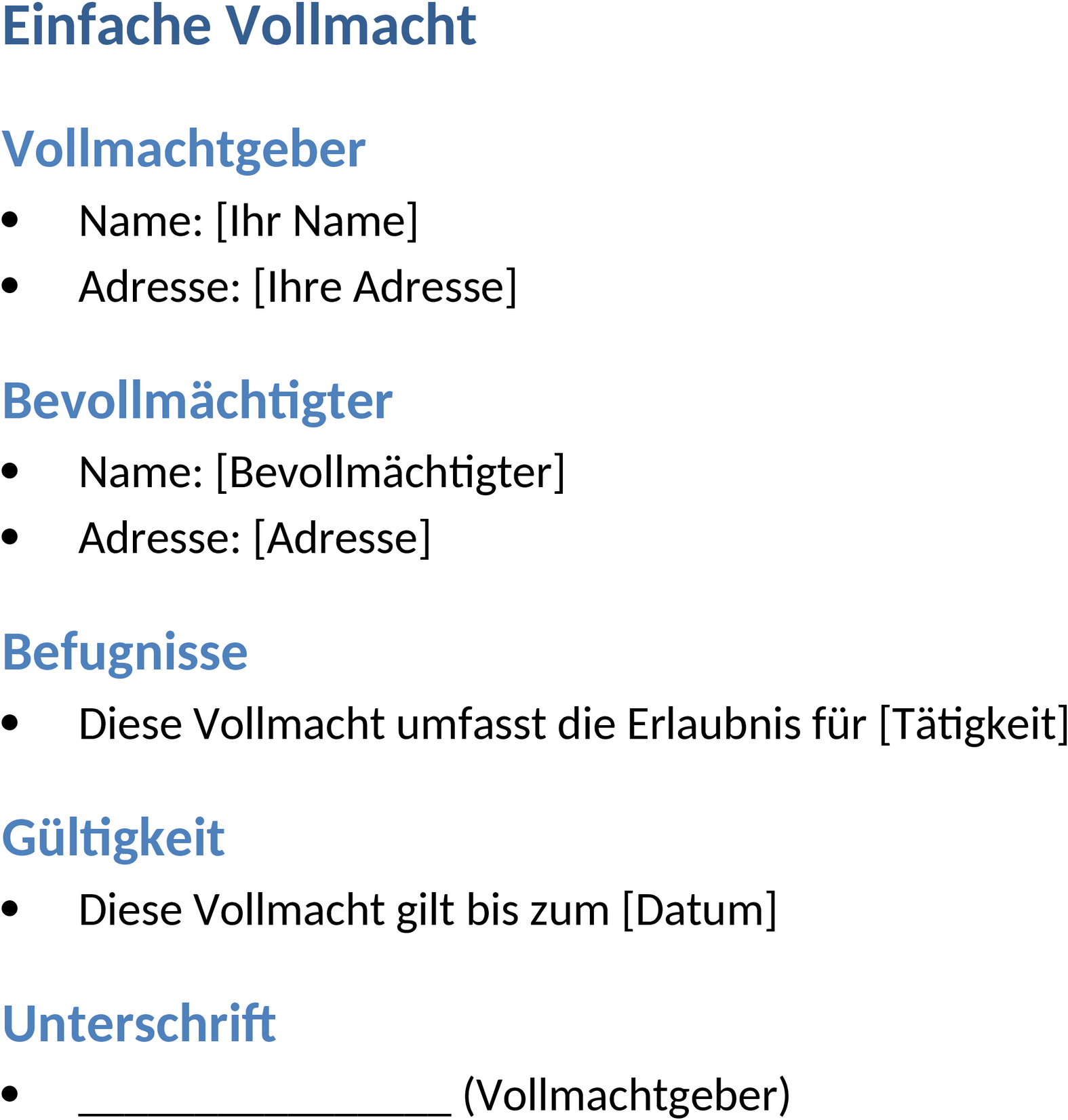 Word-Vorlage Einfache Vollmacht
