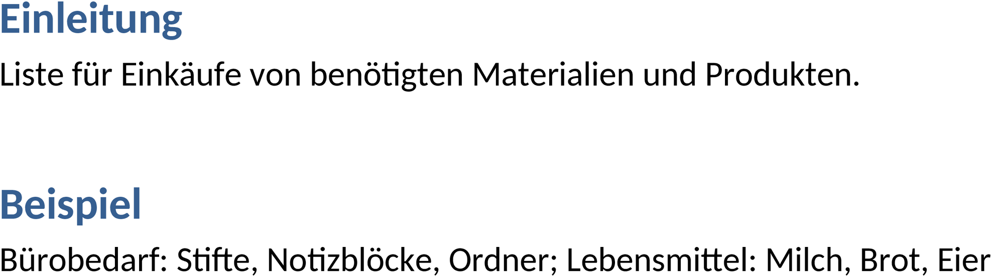 Word-Vorlage Einkaufsliste