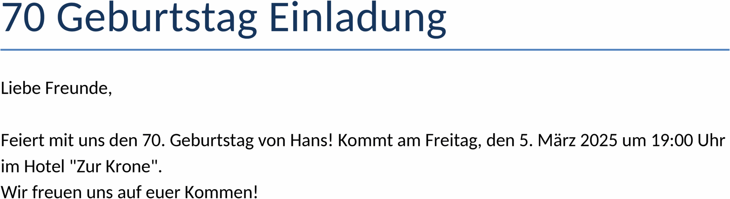 Word Vorlage Einladung 70. Geburtstag