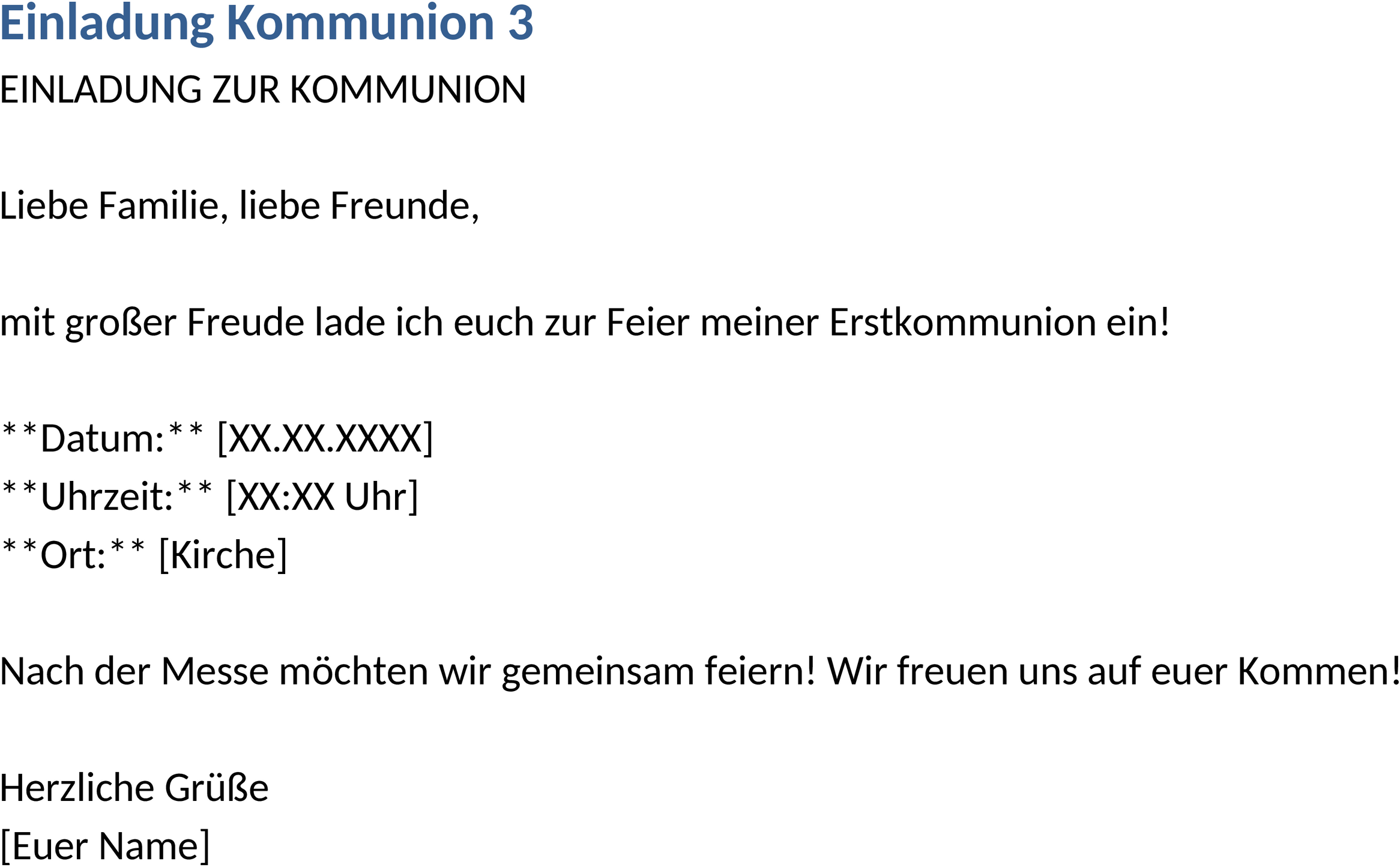 Word-Vorlage Einladung zur Kommunion