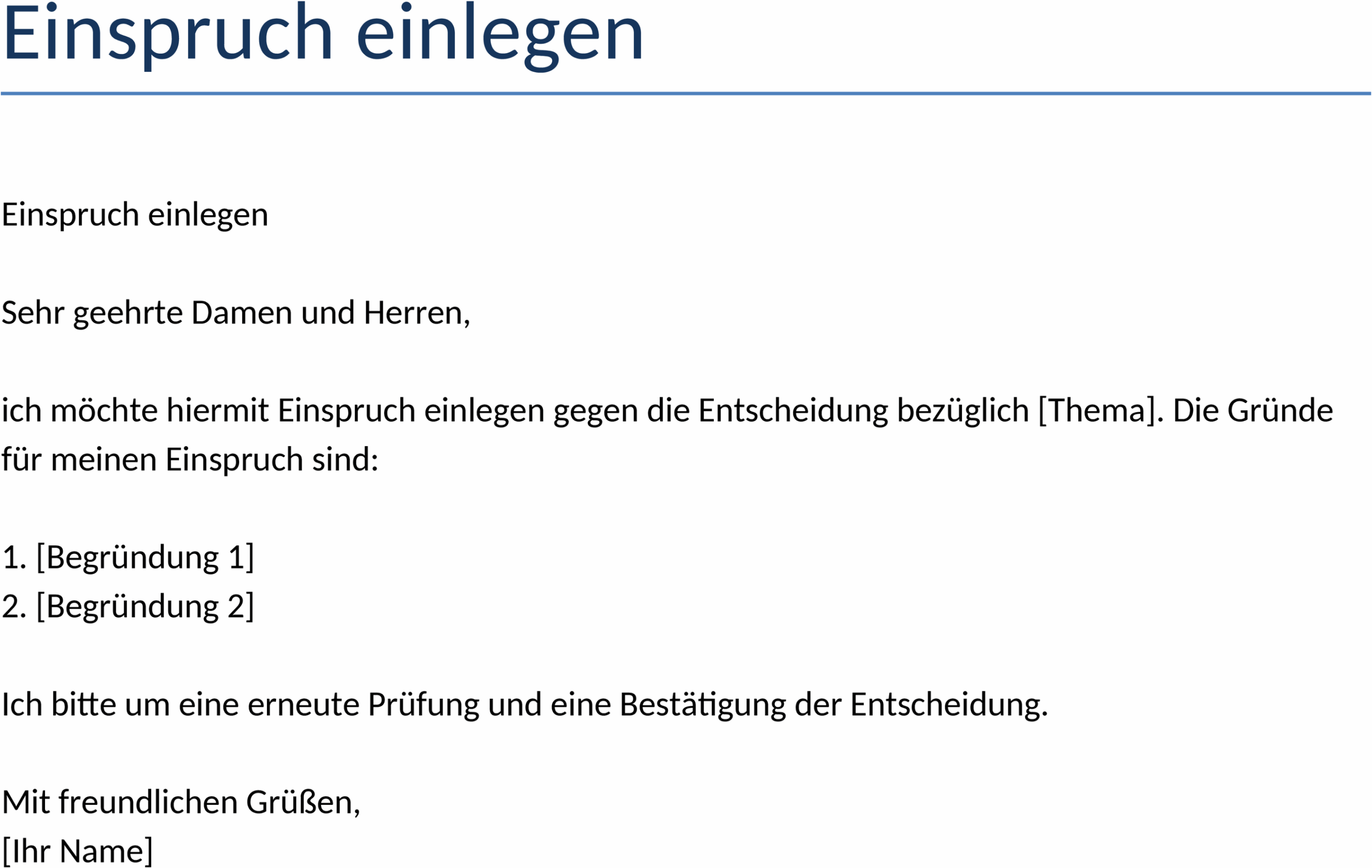 Word-Vorlage Einspruch einlegen