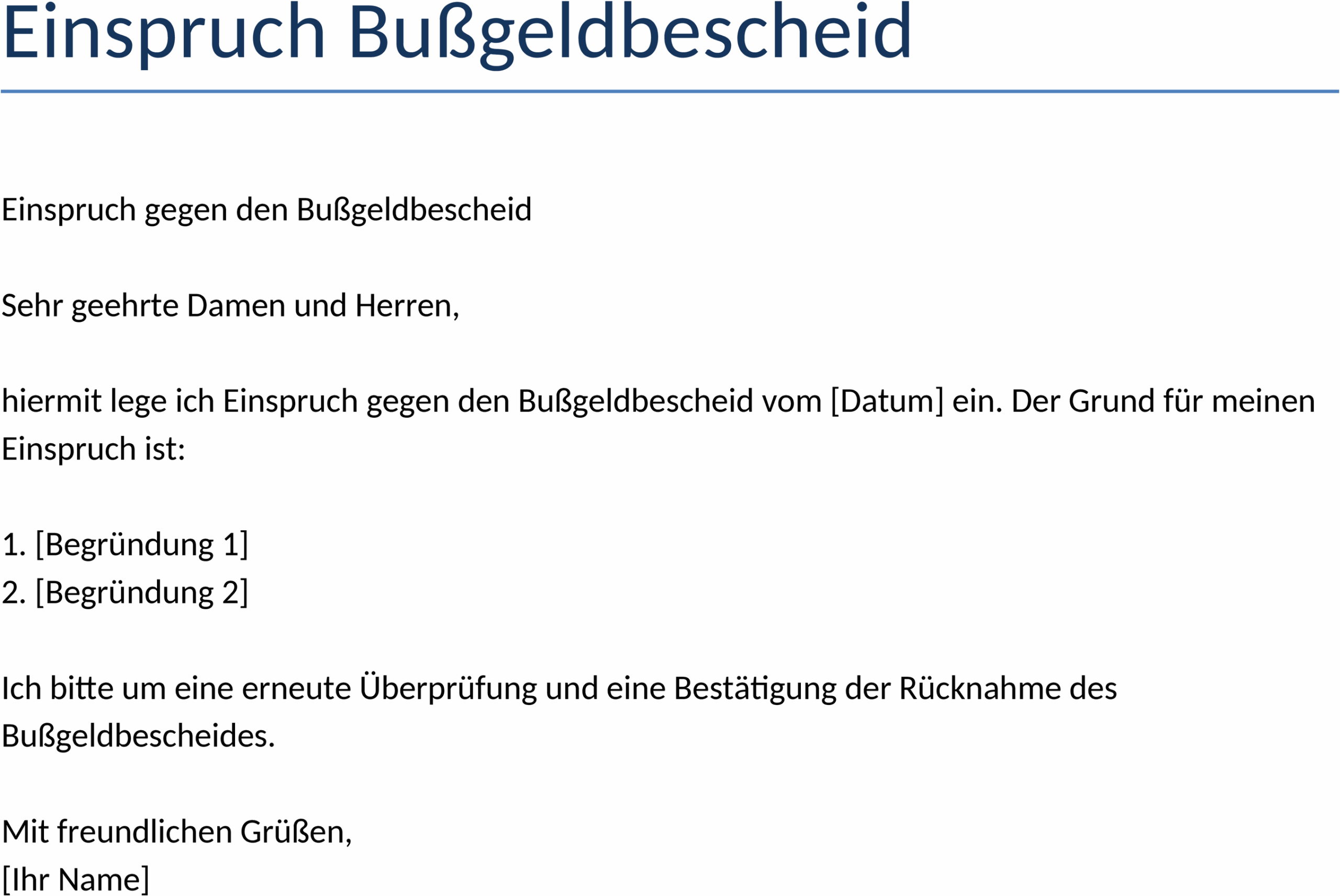 Word-Vorlage Einspruch gegen Bußgeldbescheid