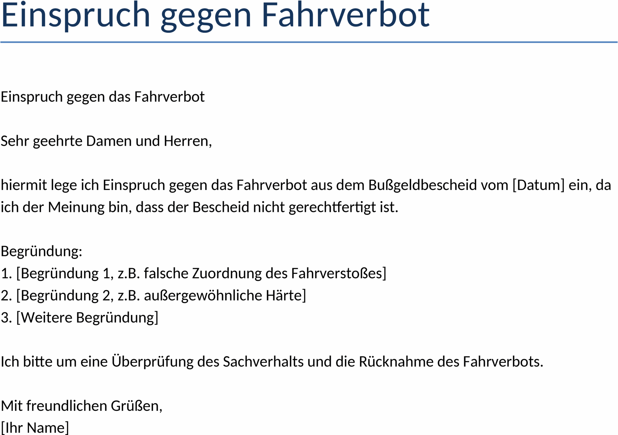 Word-Vorlage Einspruch gegen Fahrverbot
