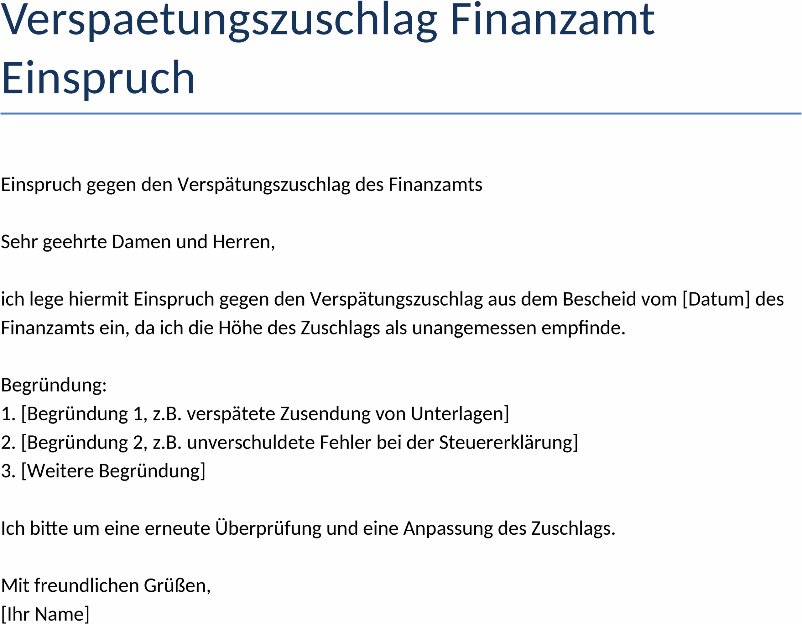 Word-Vorlage Einspruch gegen Verspaetungszuschlag