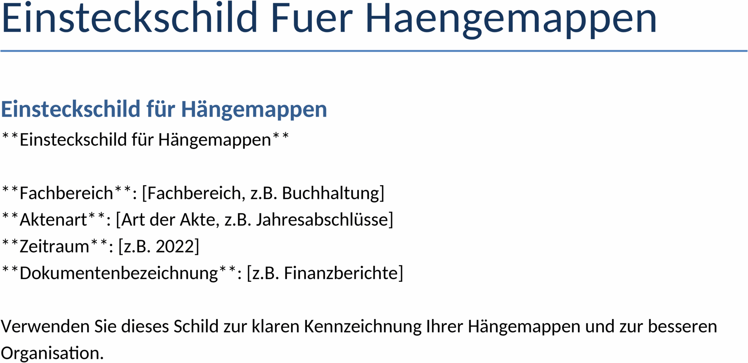 Word-Vorlage Einsteckschildchen für Hängemappen