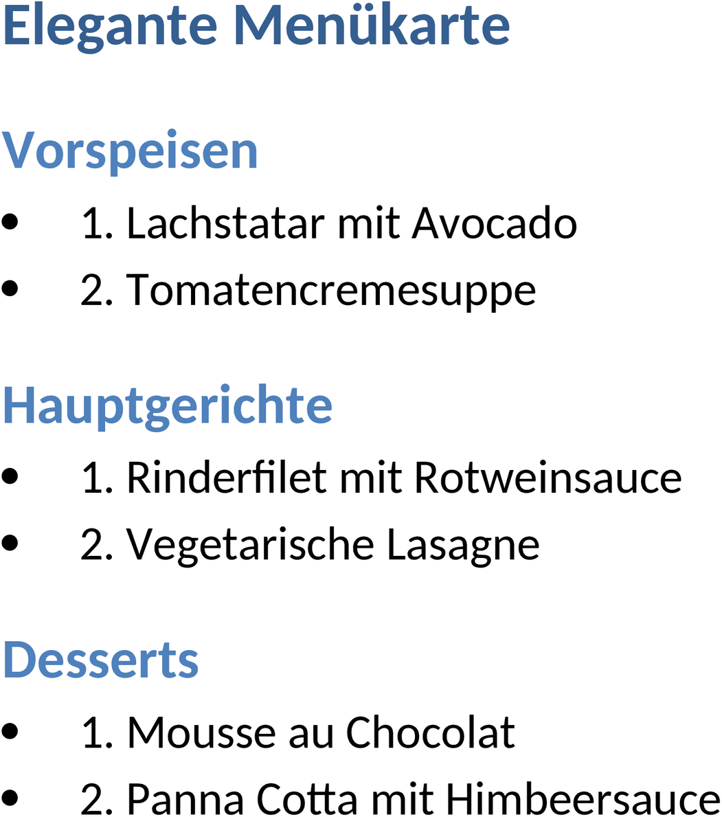Word Vorlage Elegante Menükarte