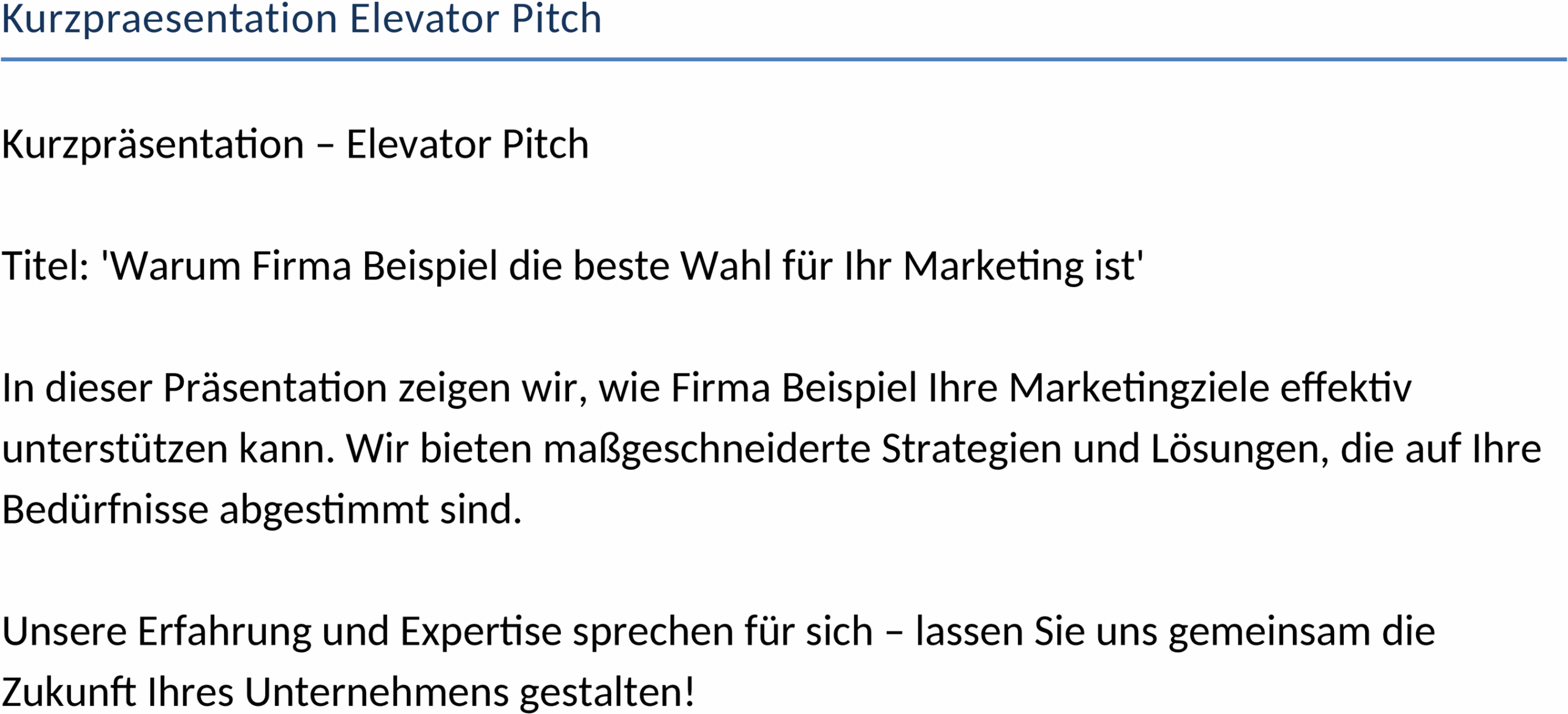 Word Vorlage Elevator Pitch Präsentation