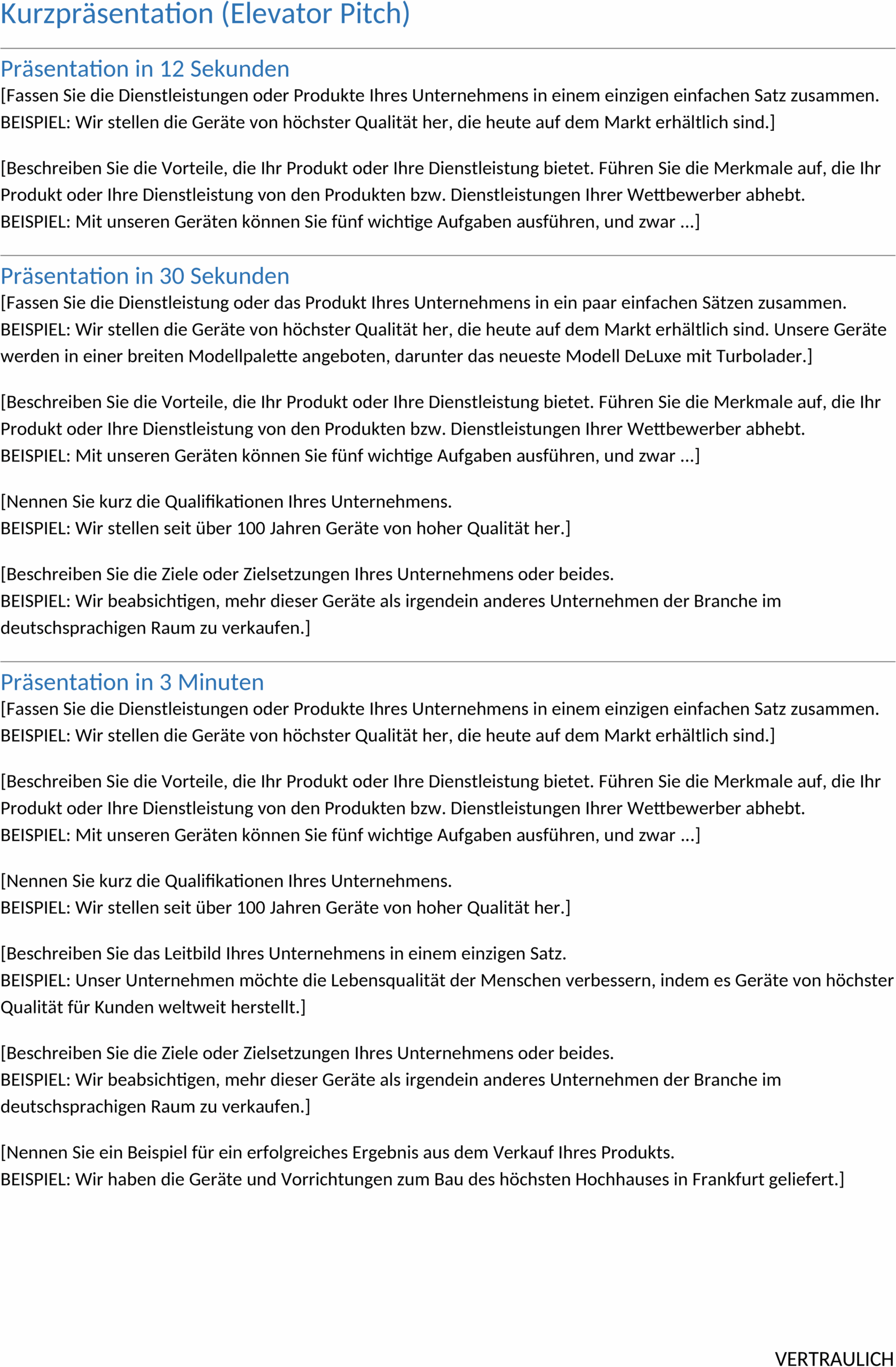 Word-Vorlage Elevator Pitch