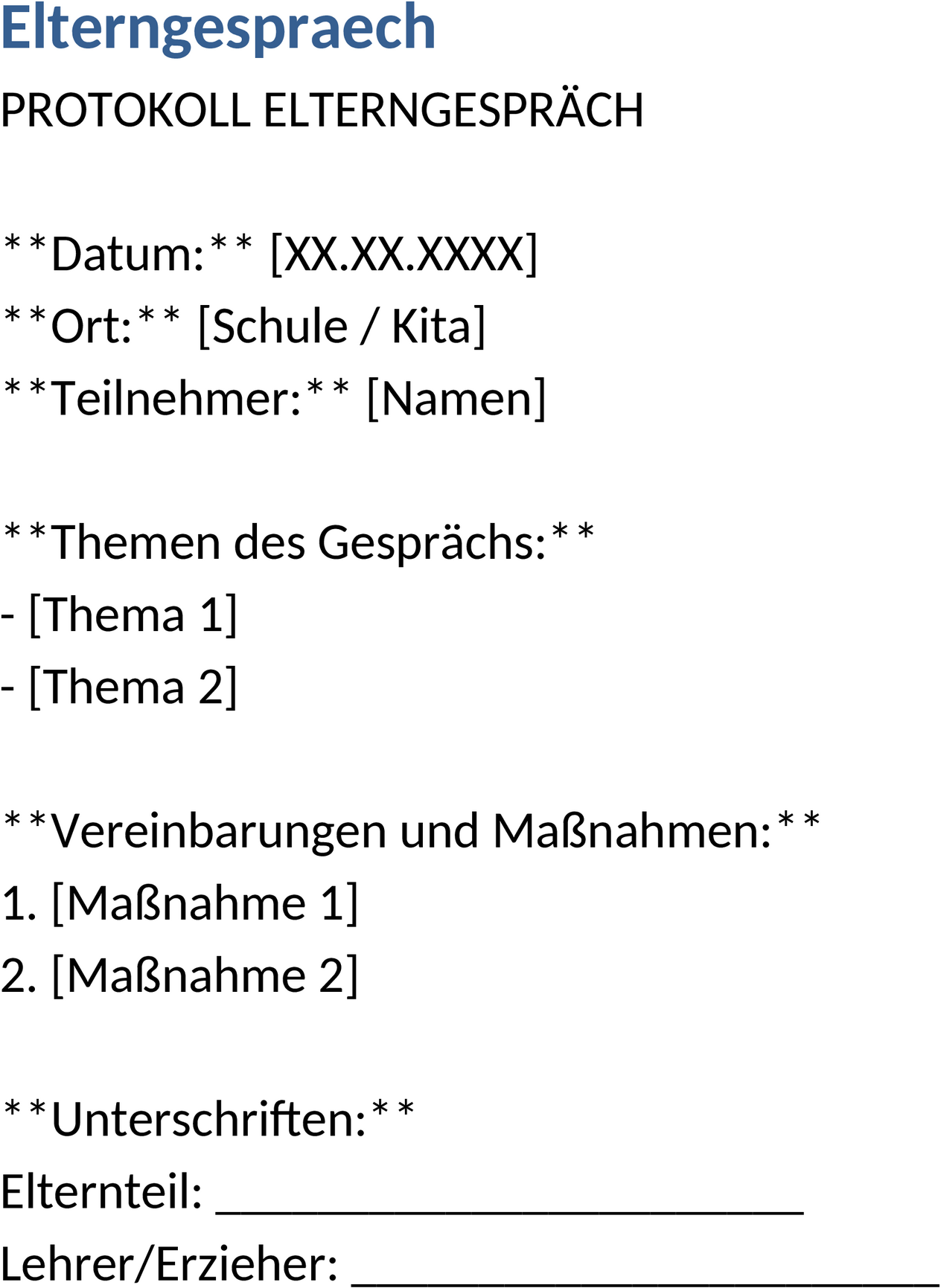 Word-Vorlage für Elterngespräch