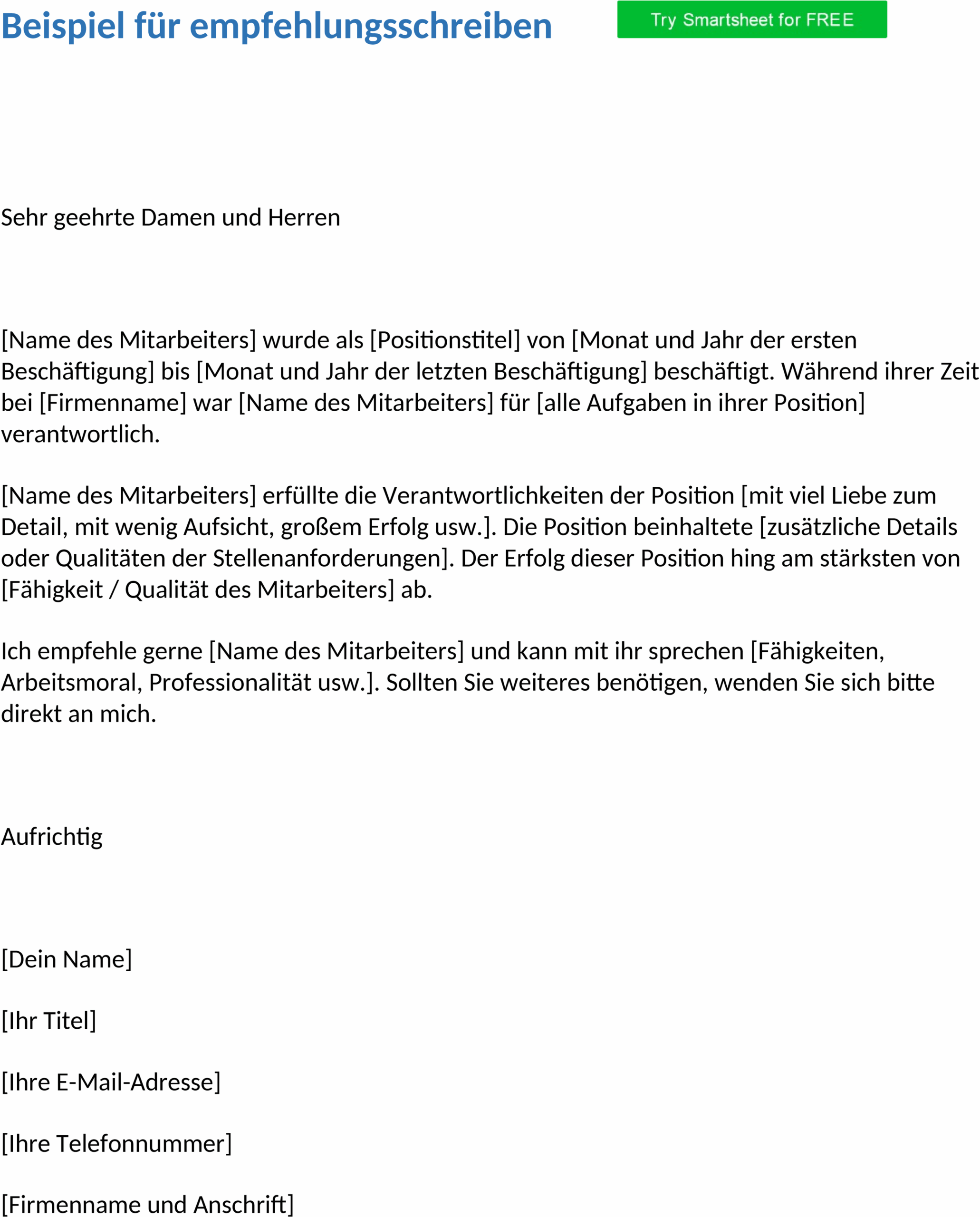 Word-Vorlage Empfehlungsschreiben Beispiel