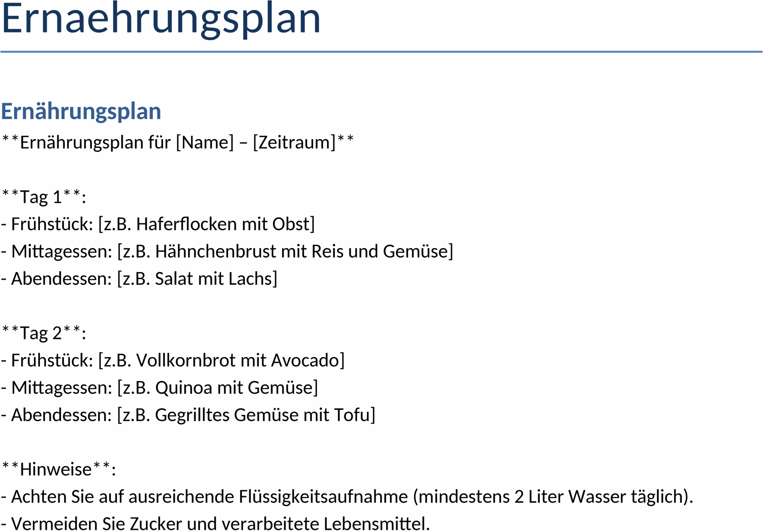Word-Vorlage Ernährungsplan