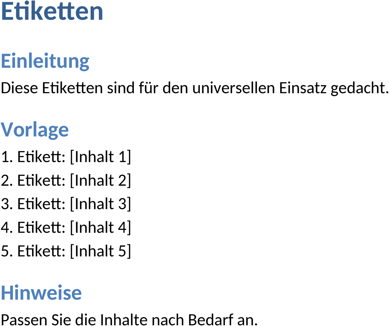 Word-Vorlage für Etiketten