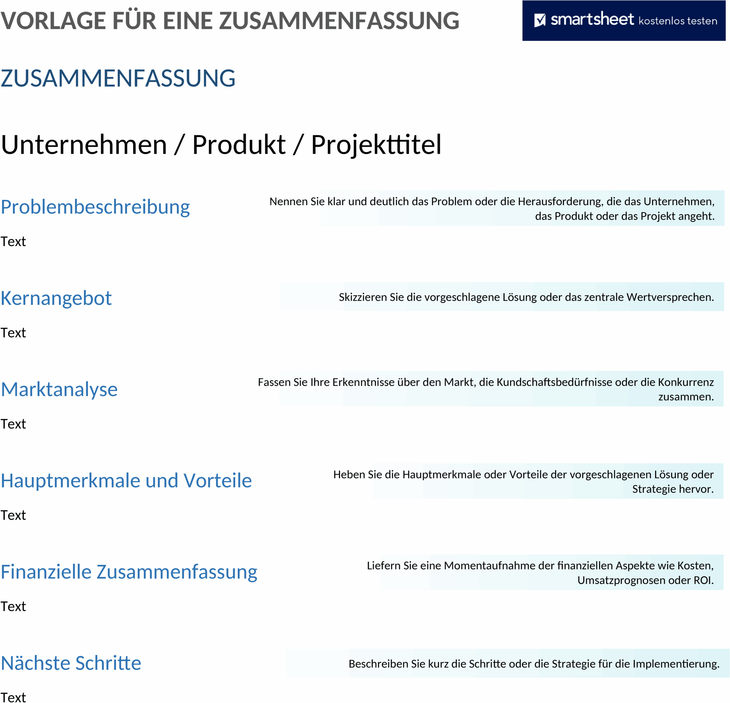 Word Vorlage Executive Summary für Berichte und Präsentationen