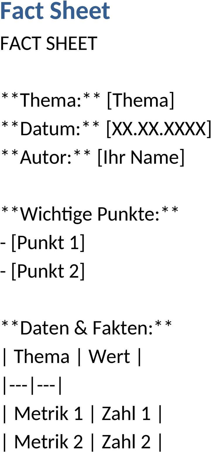 Word-Vorlage für Fact Sheets