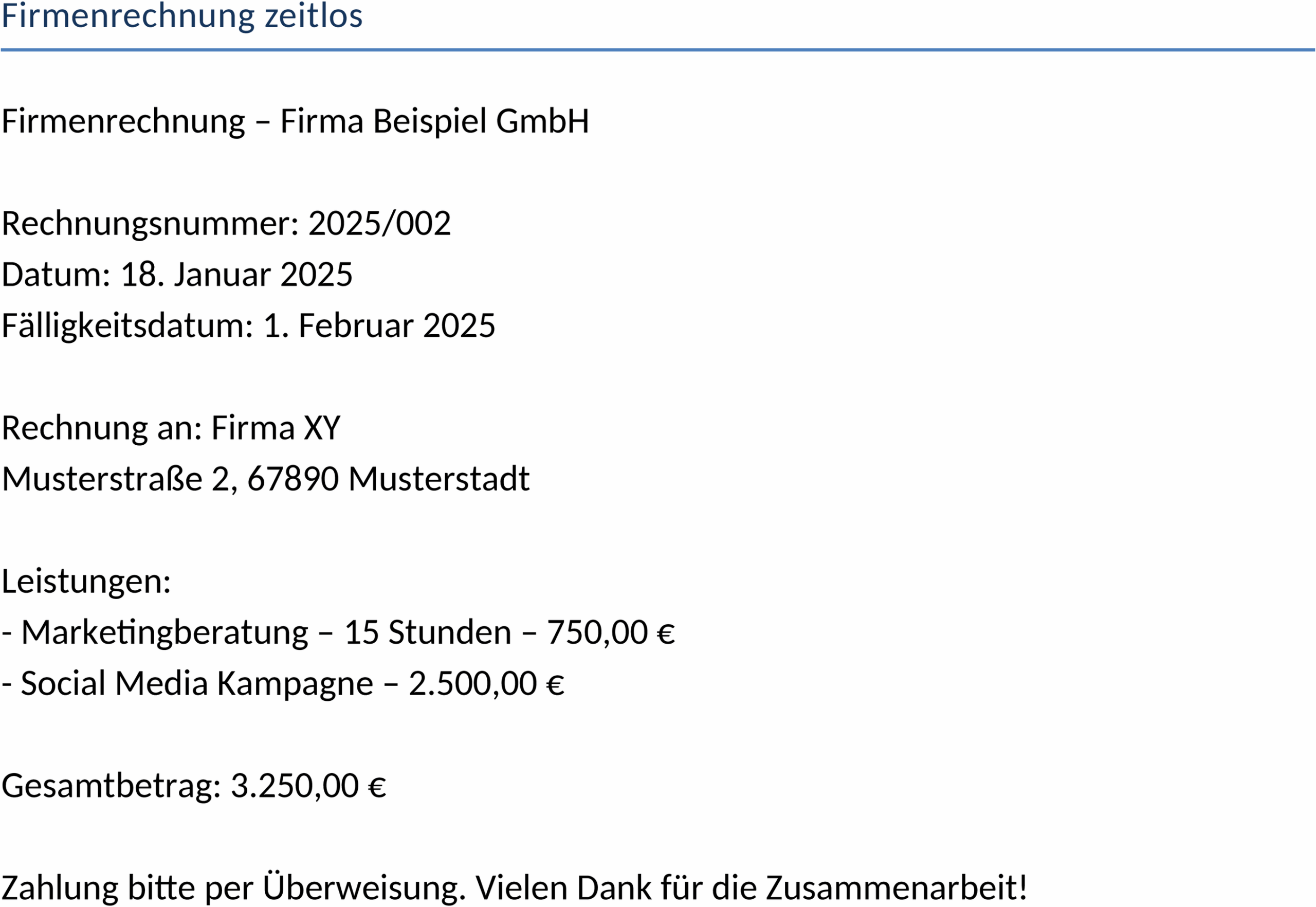 Word-Vorlage für Firmenrechnung: Praktisch und Zeitlos