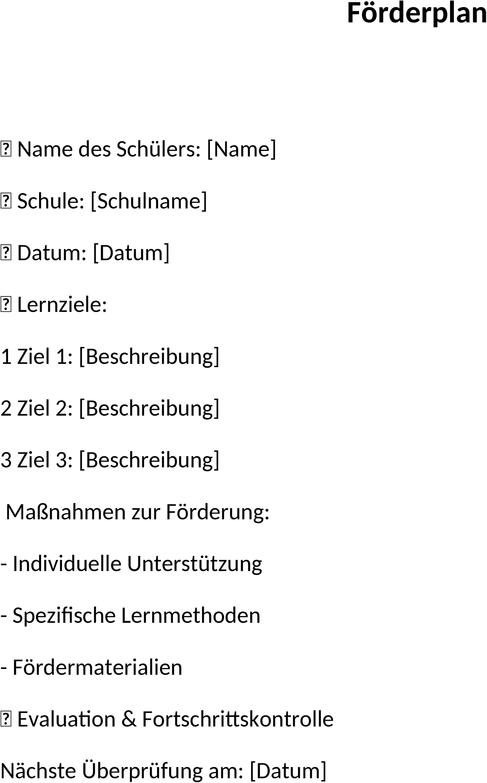 Word-Vorlage Förderplan für Schulen