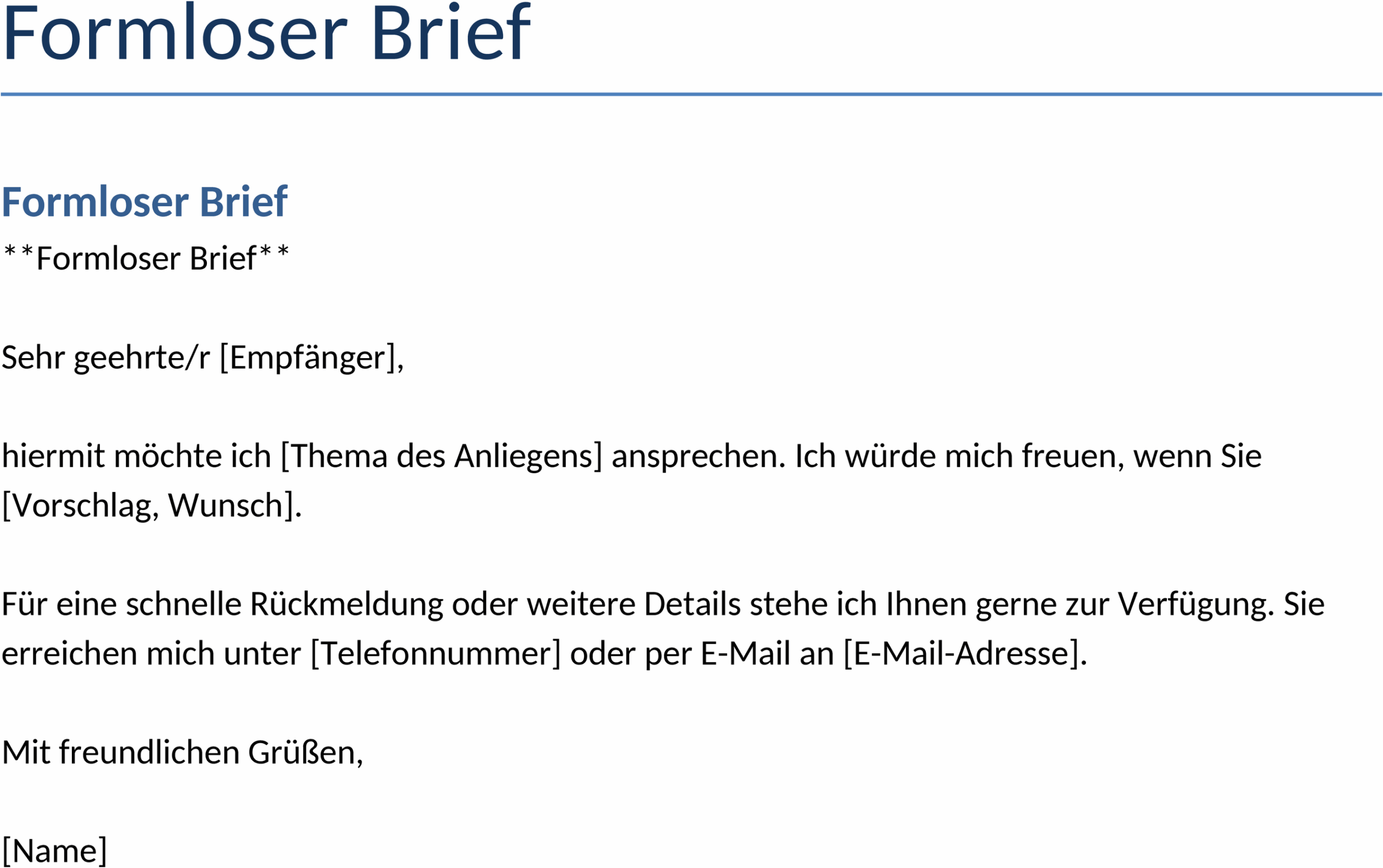 Word-Vorlage für einen Formlosen Brief