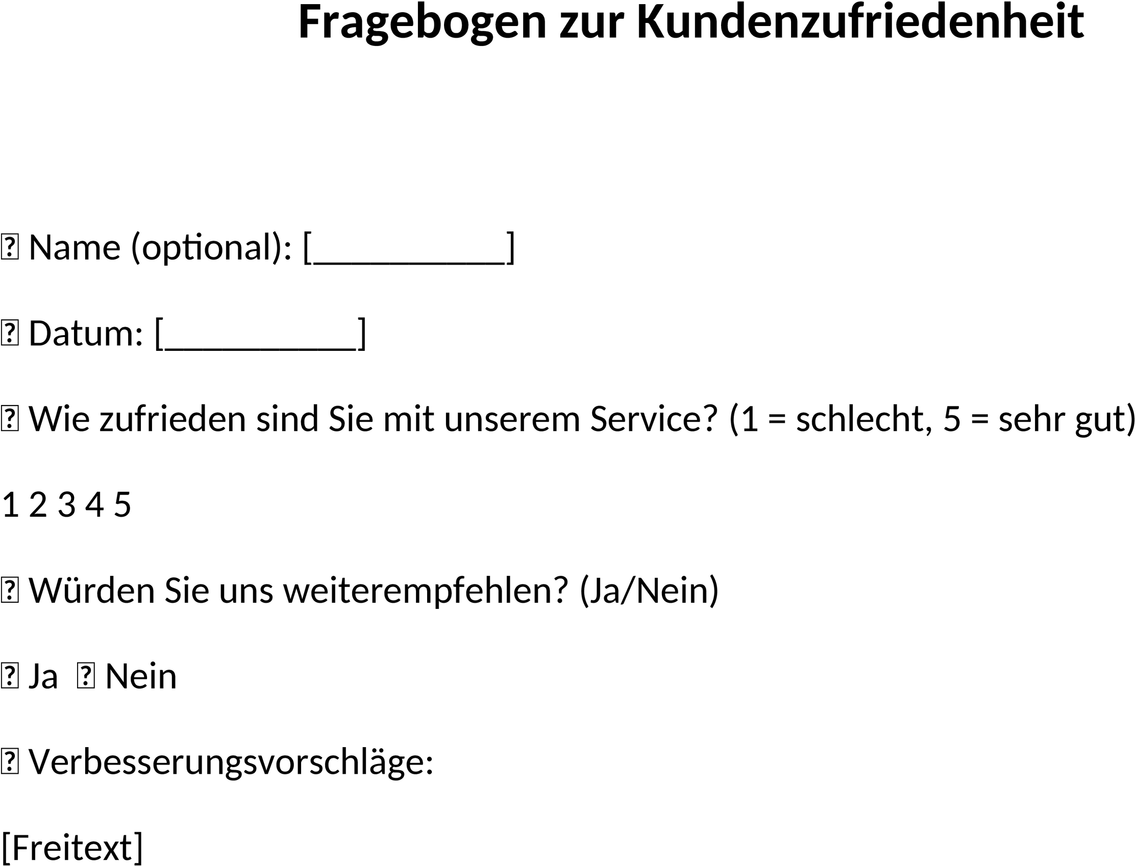 Word-Vorlage Fragebogen Kundenzufriedenheit