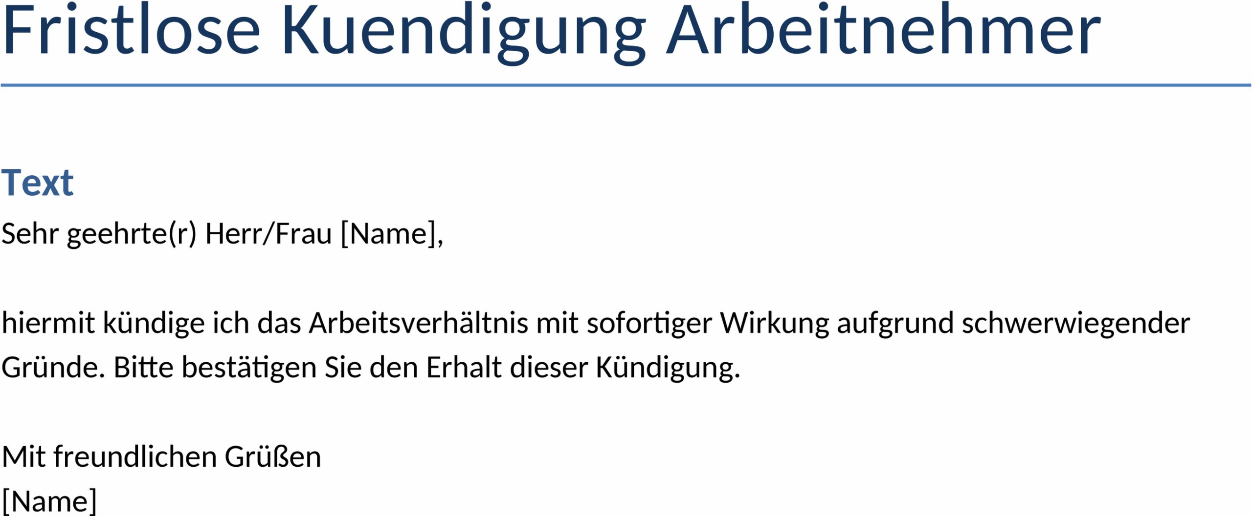 Word-Vorlage Fristlose Kündigung Arbeitnehmer