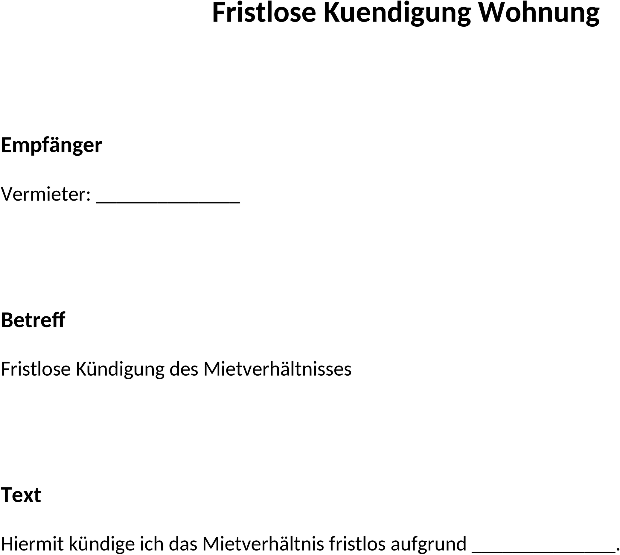 Word-Vorlage Fristlose Kündigung Wohnung