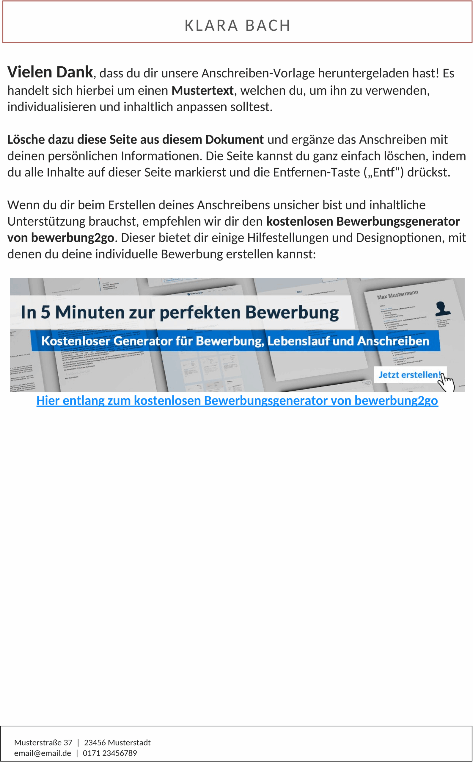Word-Vorlage für akademisches Bewerbungsschreiben