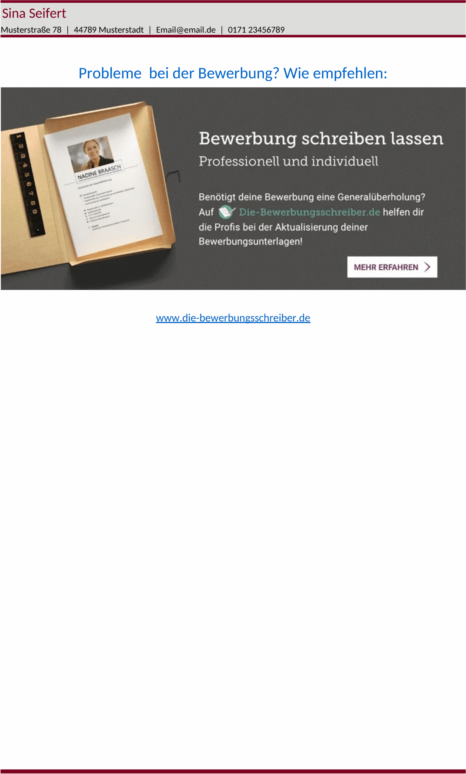 Word-Vorlage für Bewerbungsanschreiben von Selbstständigen